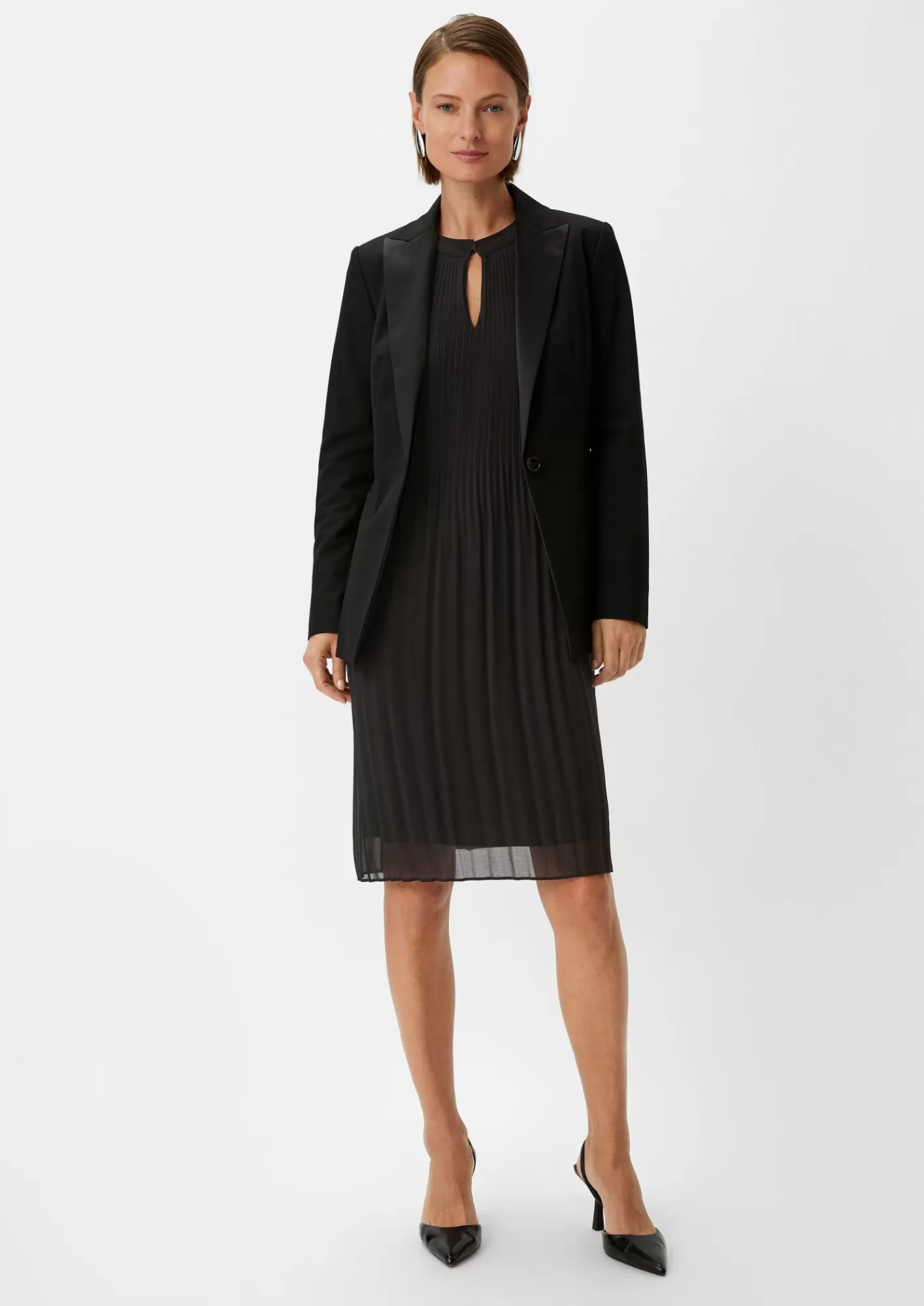 Shop Comma Chiffon-Kleid Mit Plisseefalten