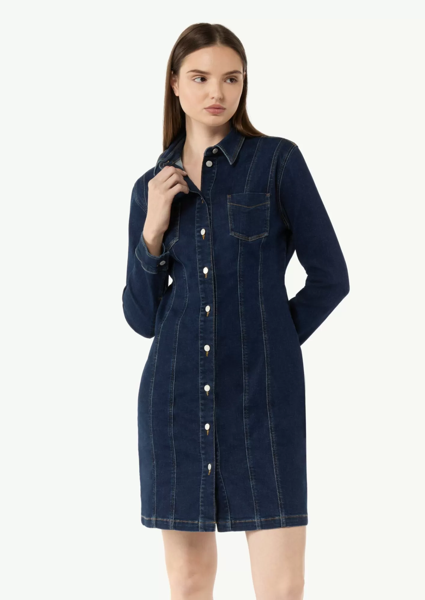 Clearance Comma Denim-Kleid Mit Ziernahten