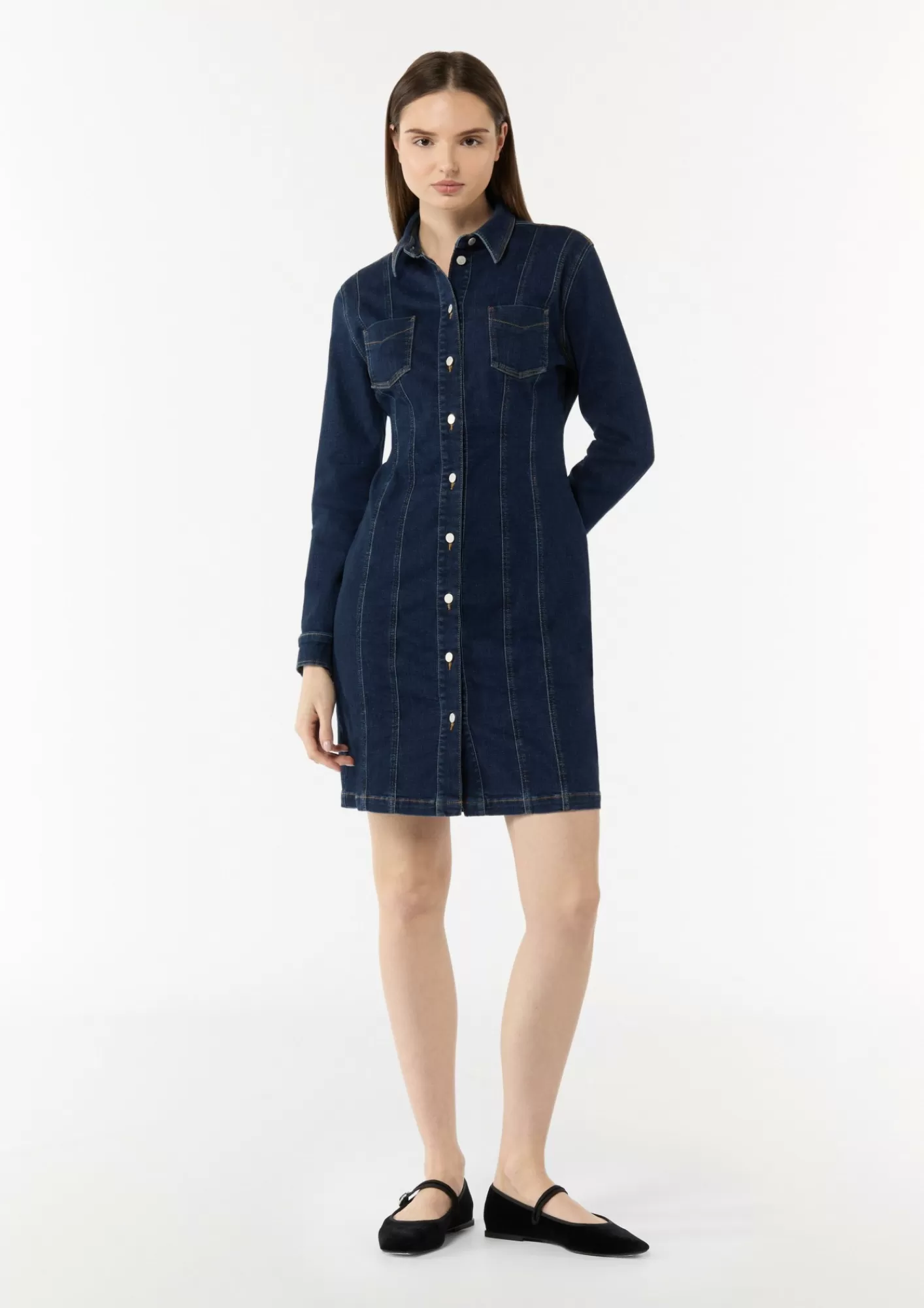 Clearance Comma Denim-Kleid Mit Ziernahten