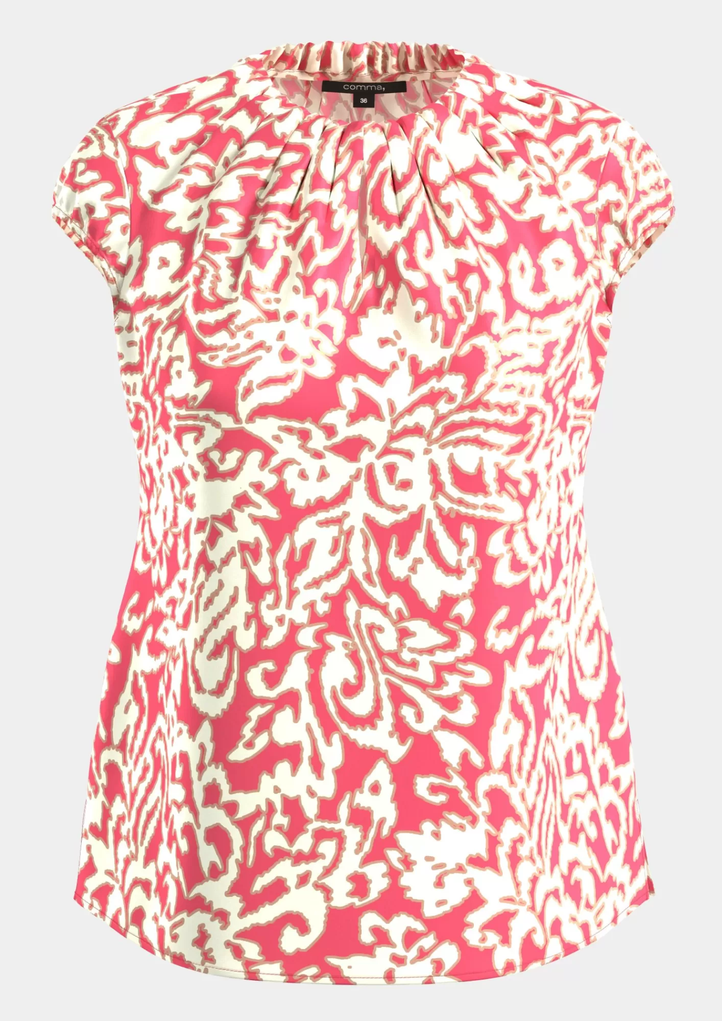 Best Comma Gemusterte, Hochgeschlossene Bluse Aus Satin