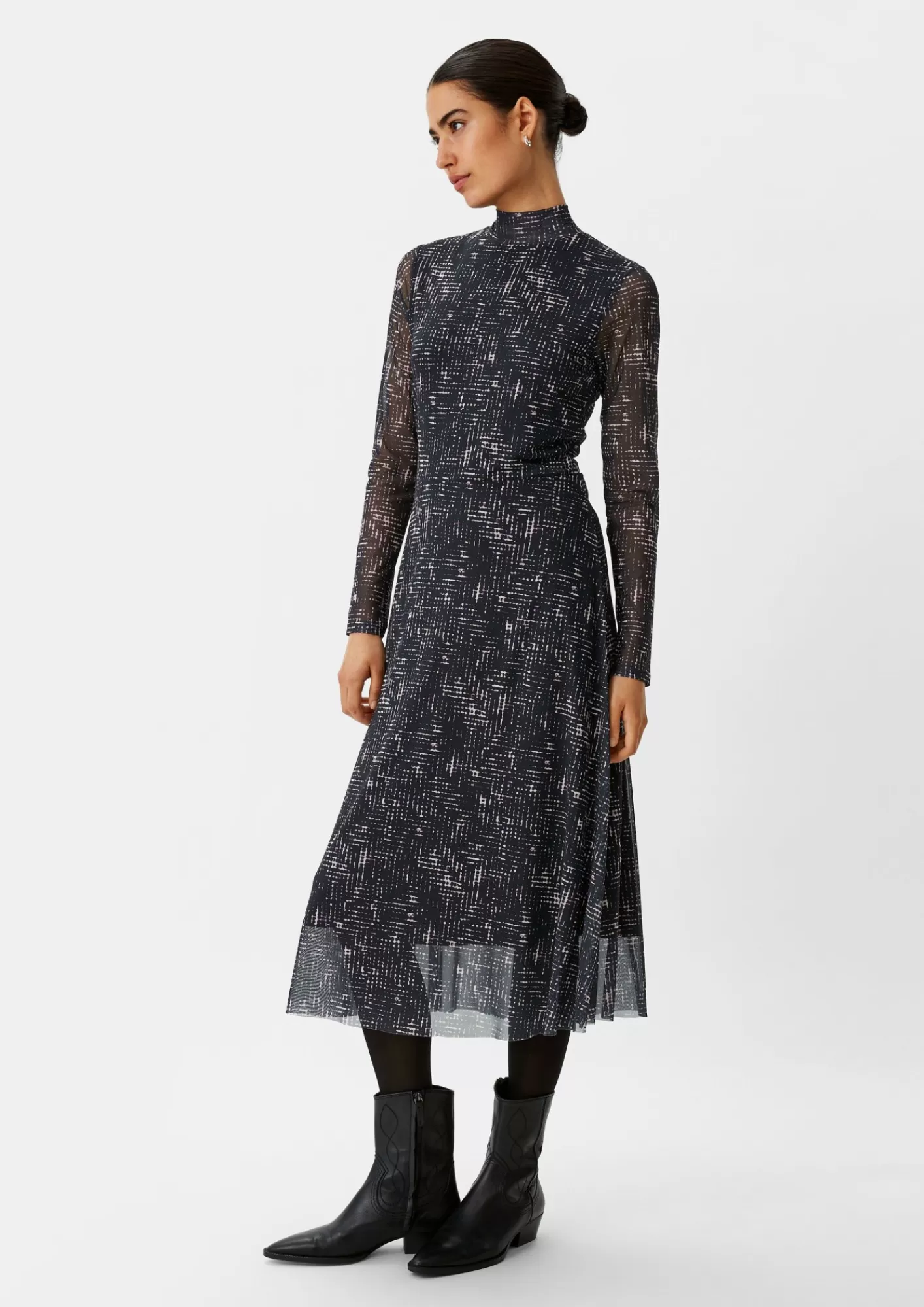 Cheap Comma Gemustertes Mesh-Kleid Mit Stehkragen