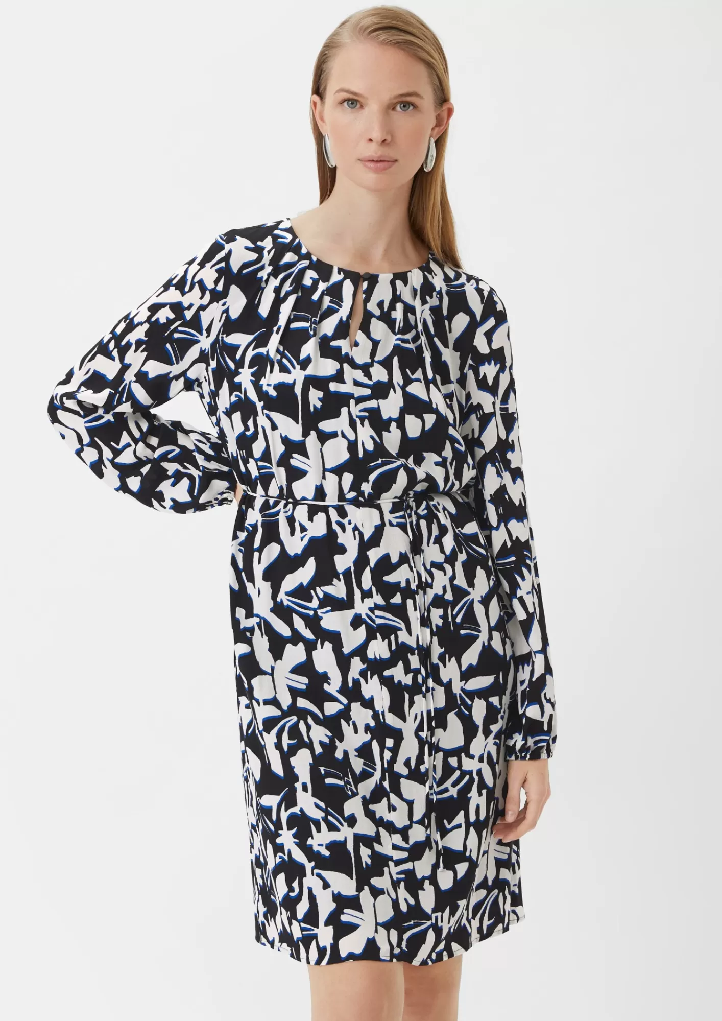 Flash Sale Comma Gemustertes Midi-Kleid Mit Faltenausschnitt