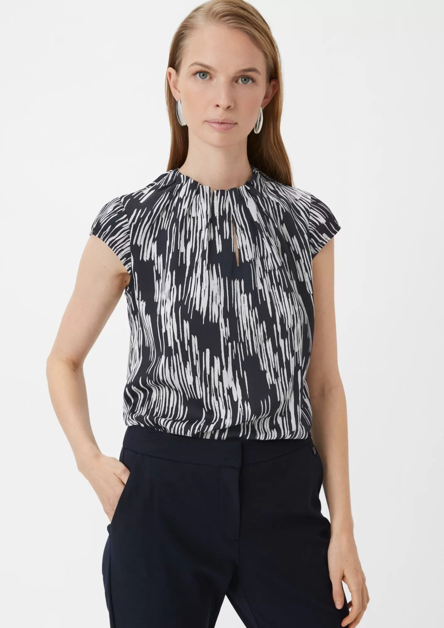 Clearance Comma Geraffte Bluse Mit All-Over-Print