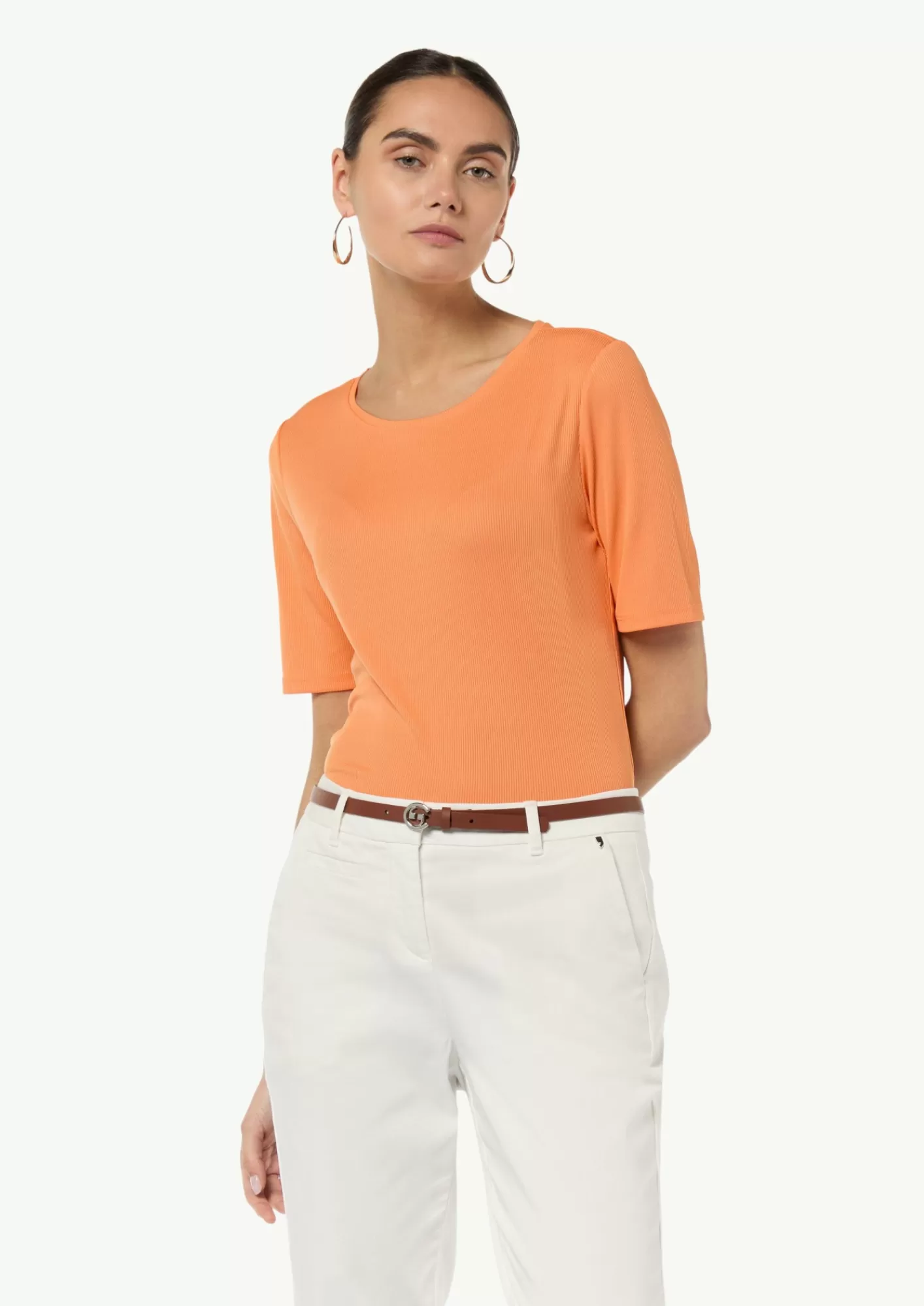 Fashion Comma Geripptes T-Shirt Mit Rundhalsausschnitt