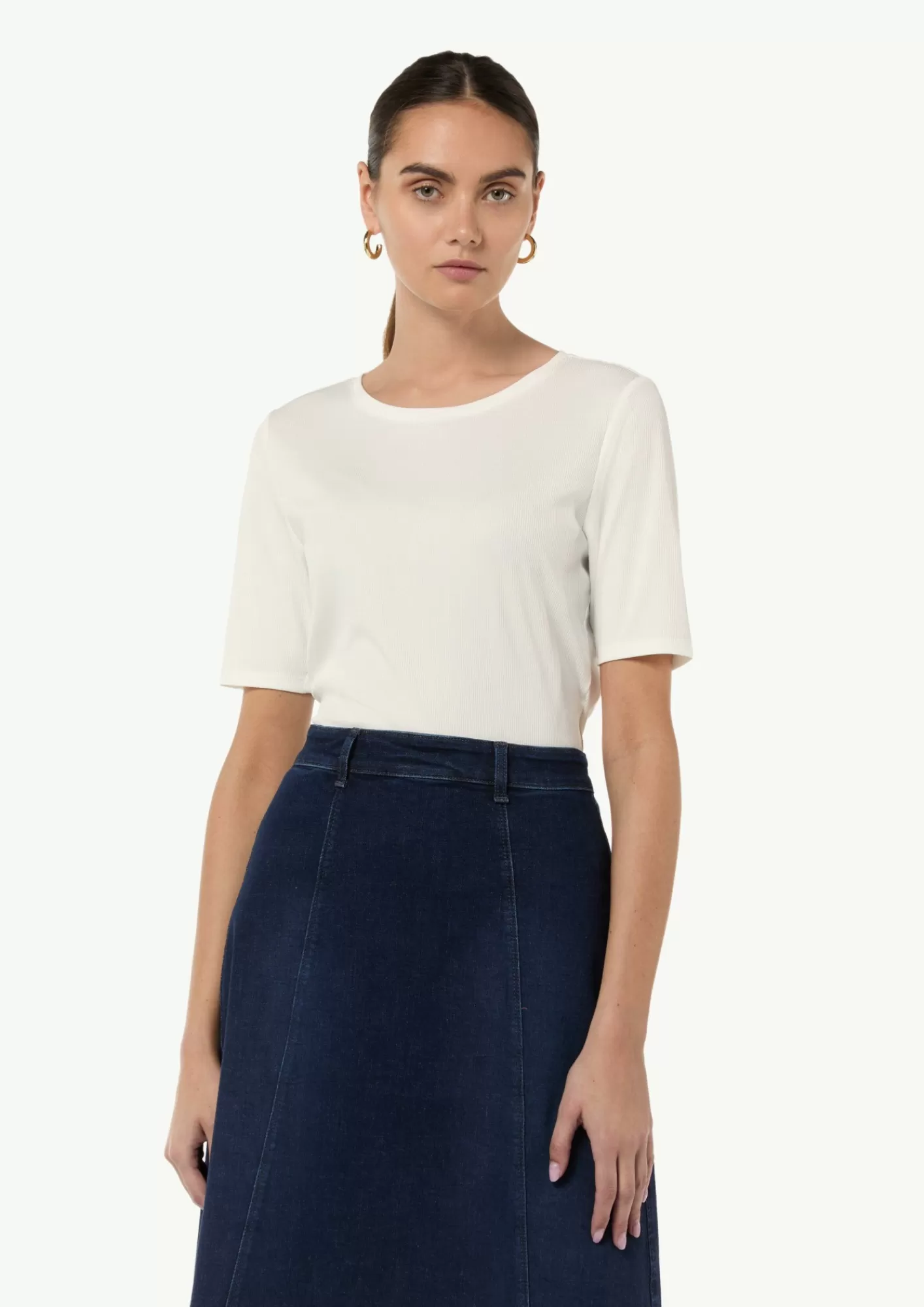 Fashion Comma Geripptes T-Shirt Mit Rundhalsausschnitt
