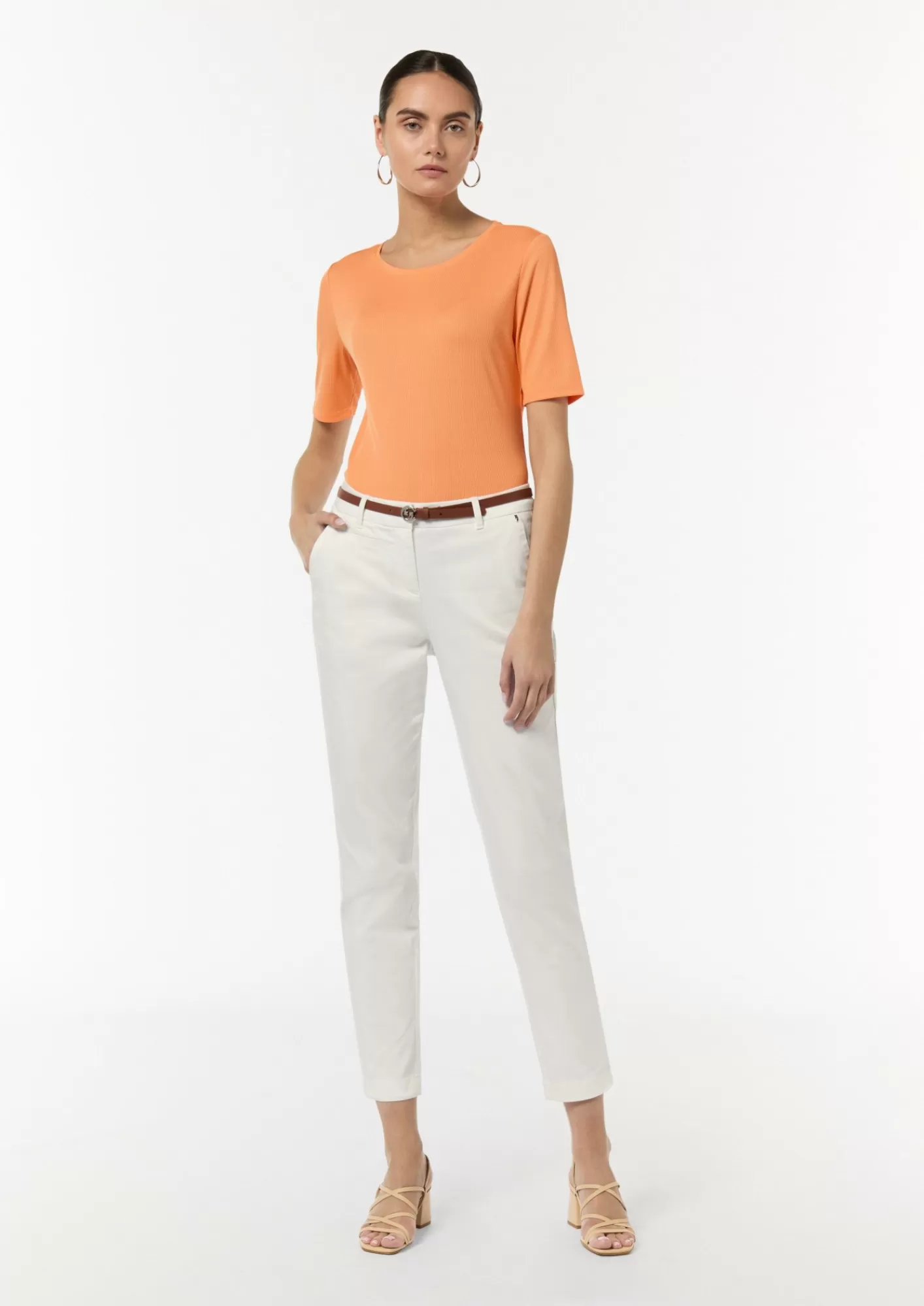 Fashion Comma Geripptes T-Shirt Mit Rundhalsausschnitt