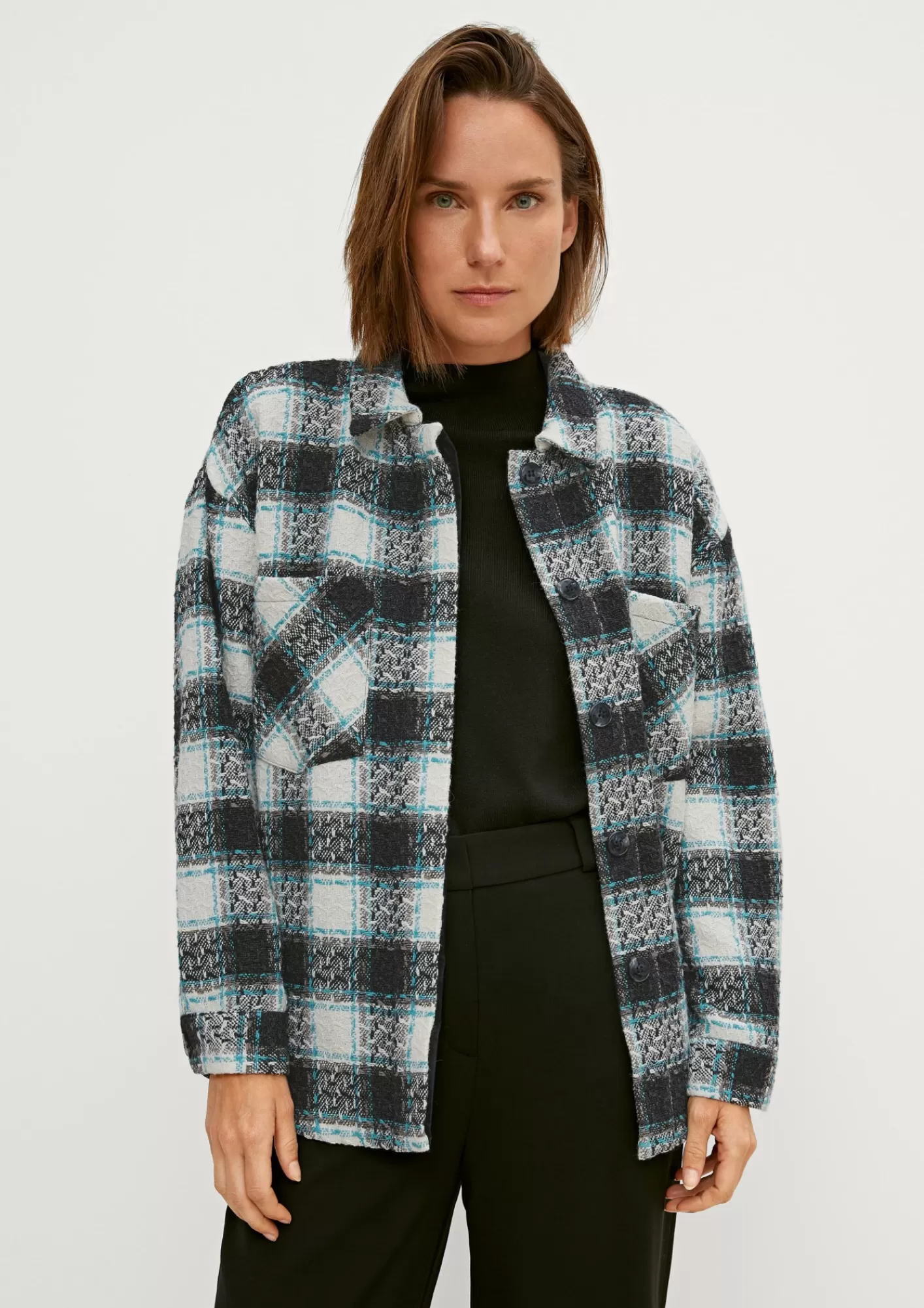Store Comma Kariertes Overshirt Aus Wollmix
