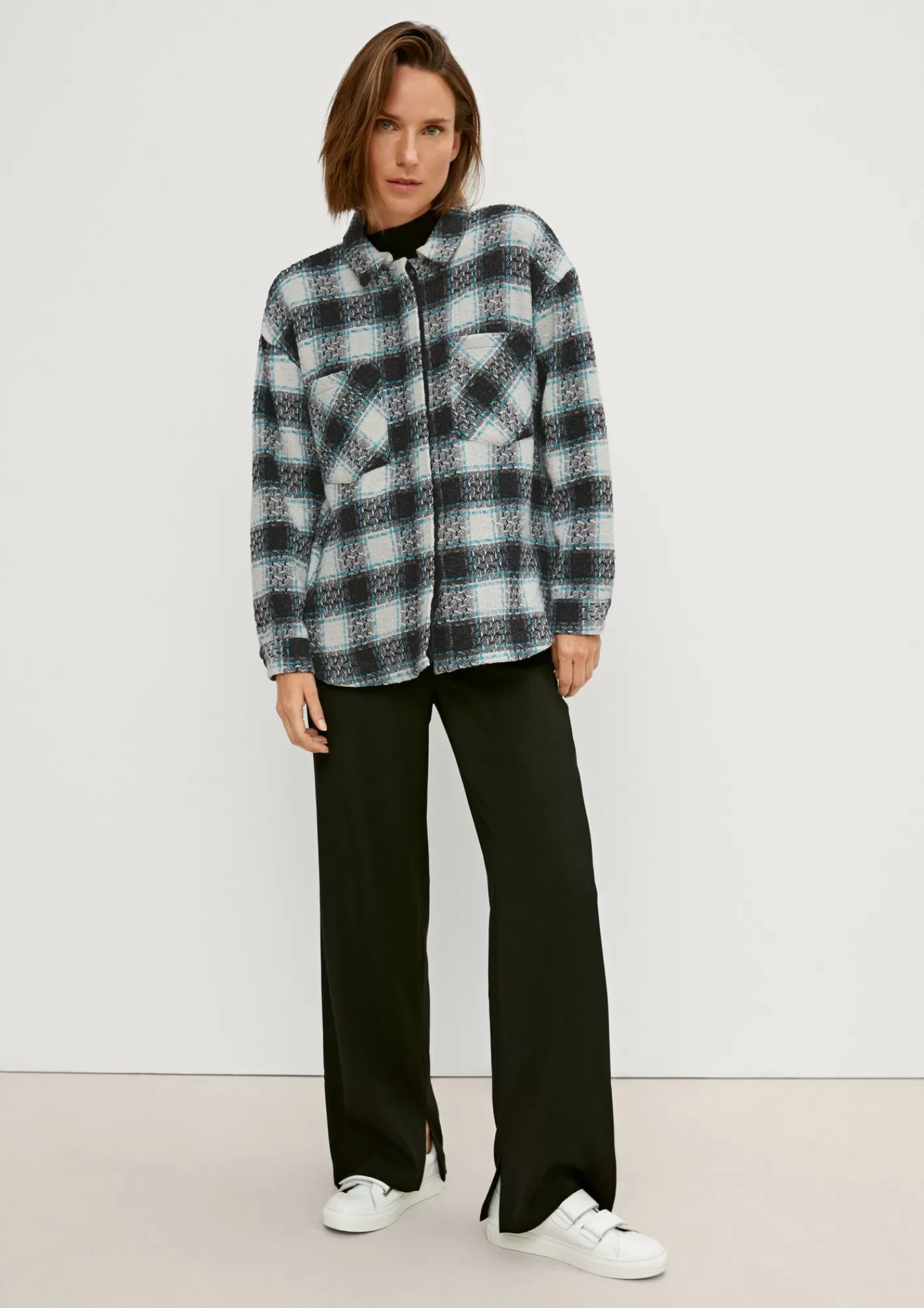 Store Comma Kariertes Overshirt Aus Wollmix