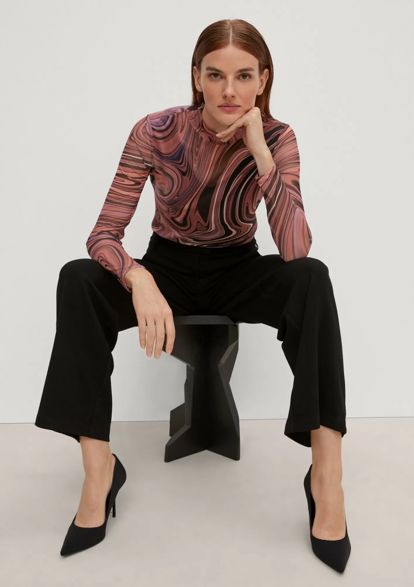 Online Comma Langarmshirt Aus Mesh