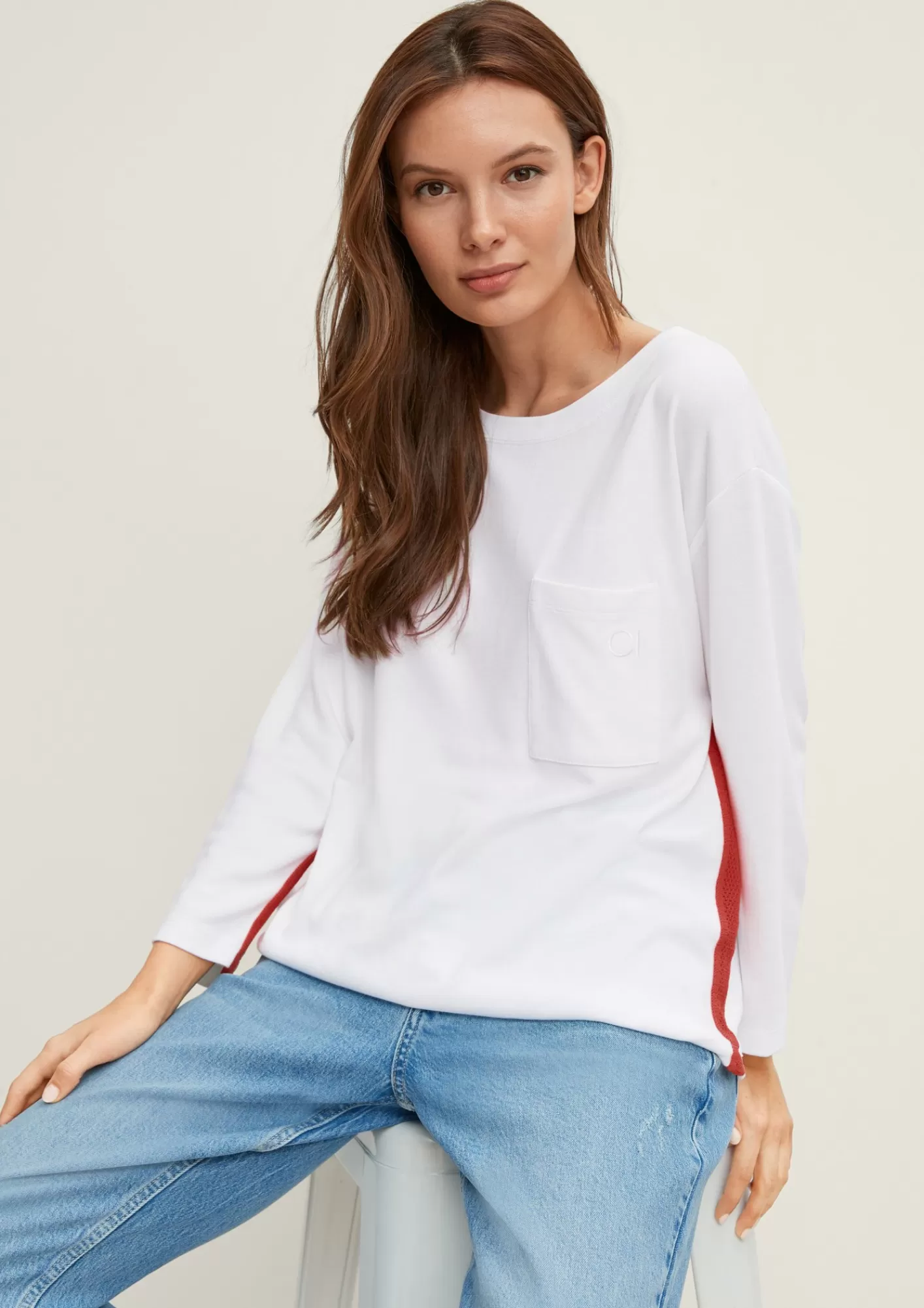 Sale Comma Langarmshirt Mit Tape-Besatz