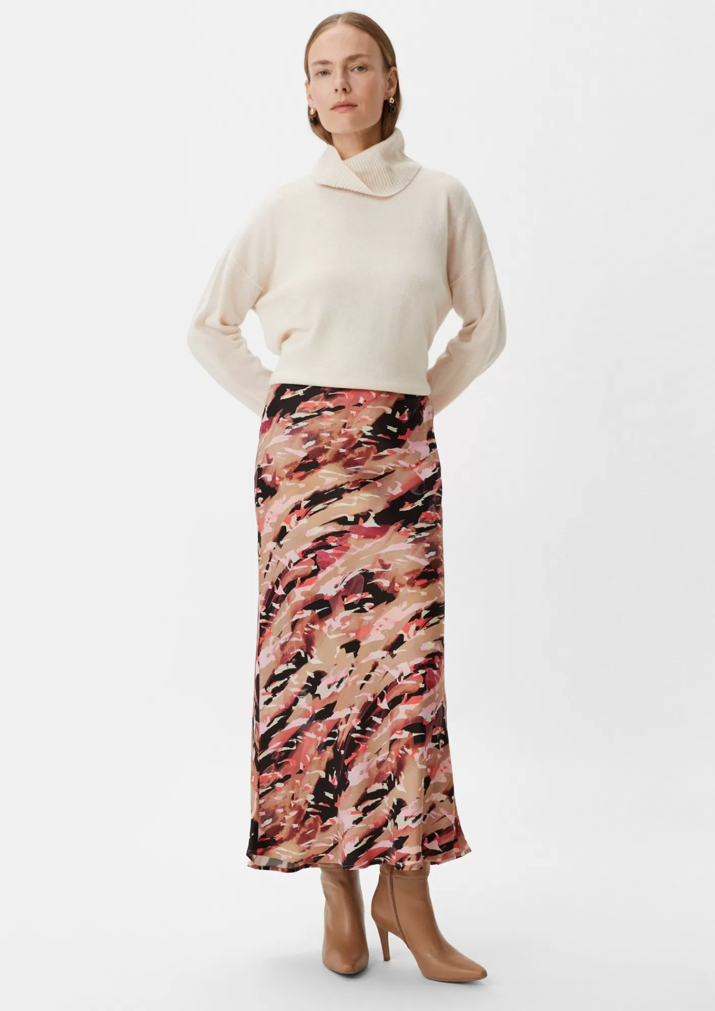 Fashion Comma Langer Satinrock Aus Viskosemix