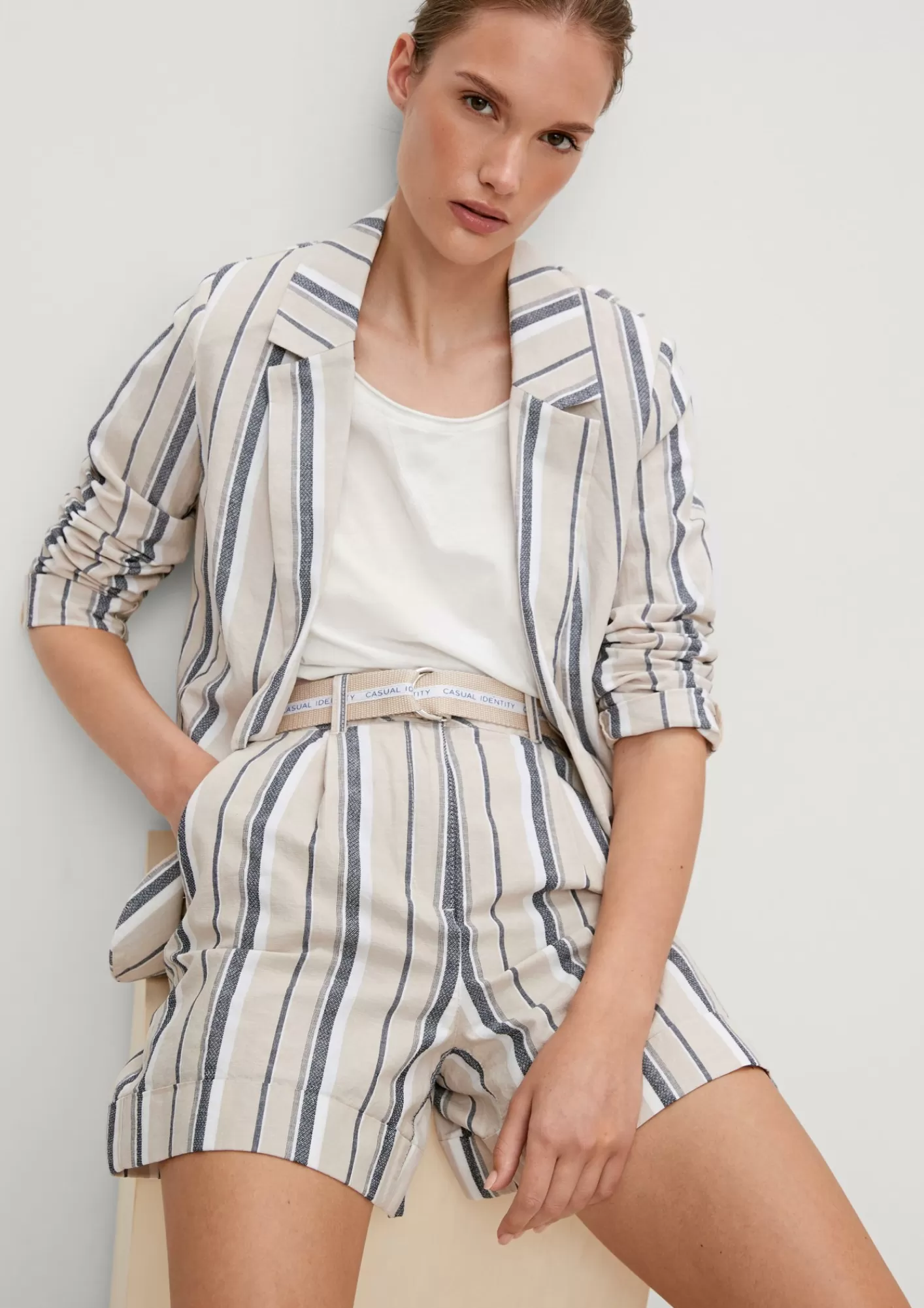 Flash Sale Comma Leinenmix-Blazer Mit Streifen
