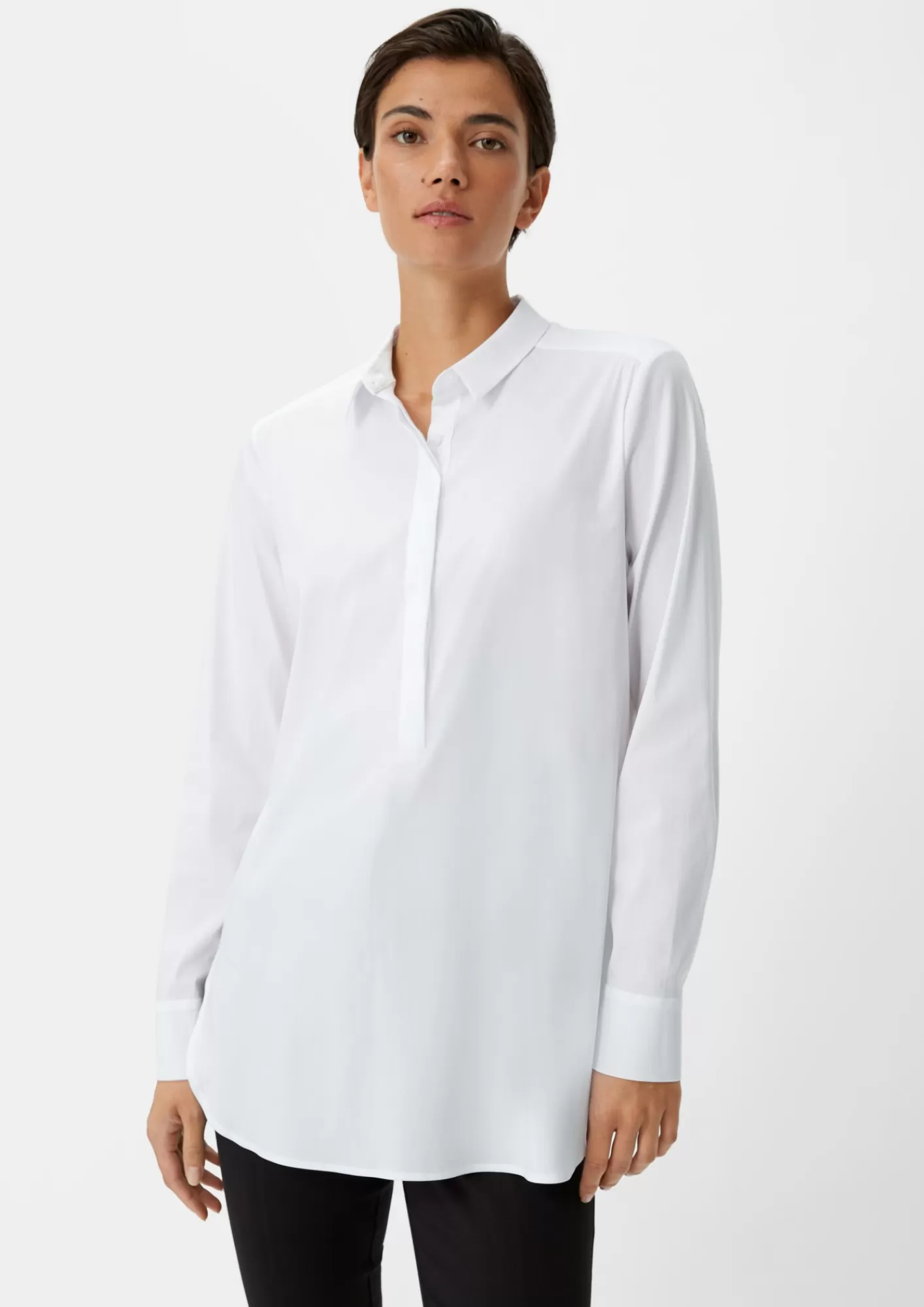 Hot Comma Lockere Baumwollbluse Mit Halber Knopfleiste