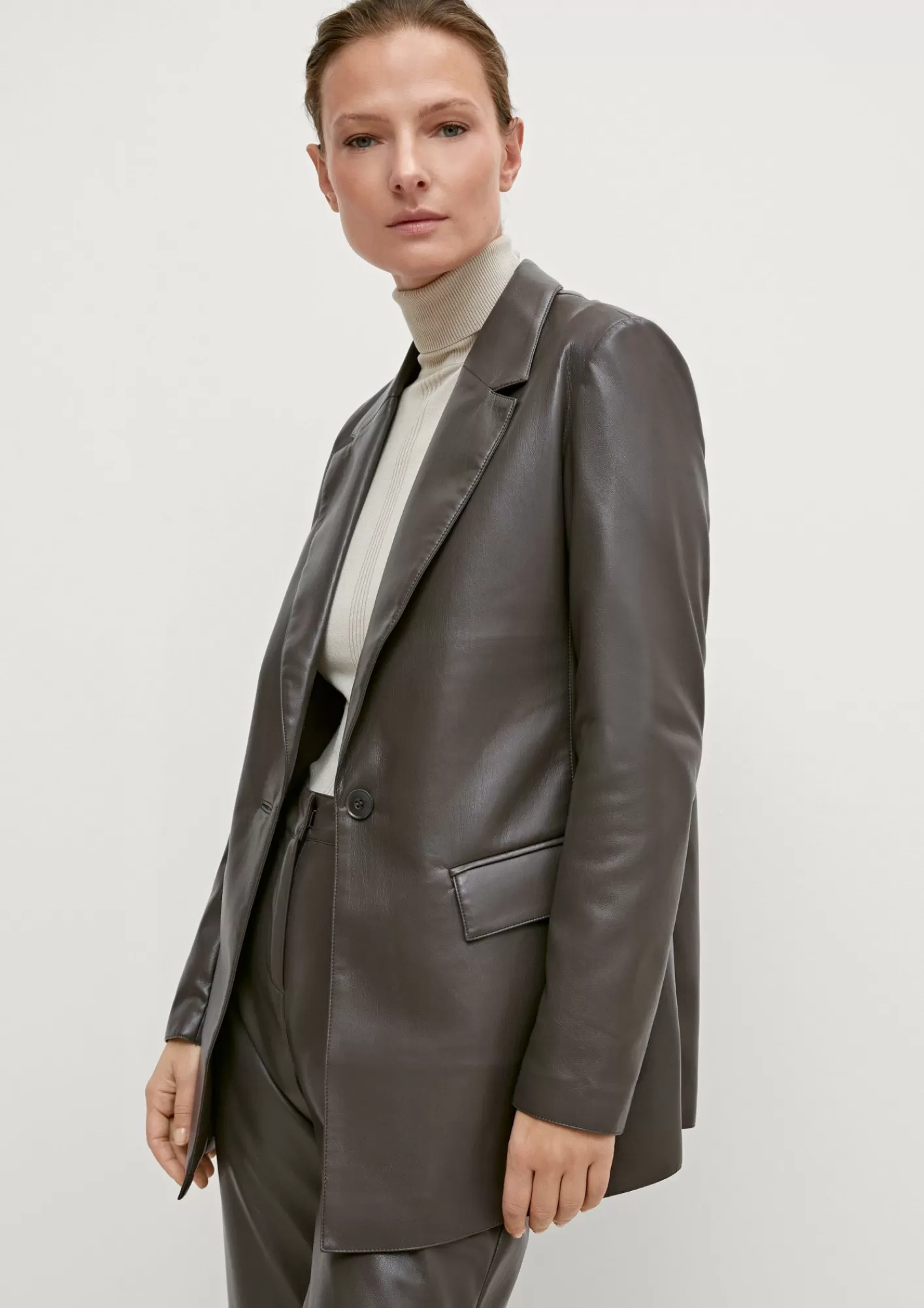 New Comma Long-Blazer Aus Lederimitat