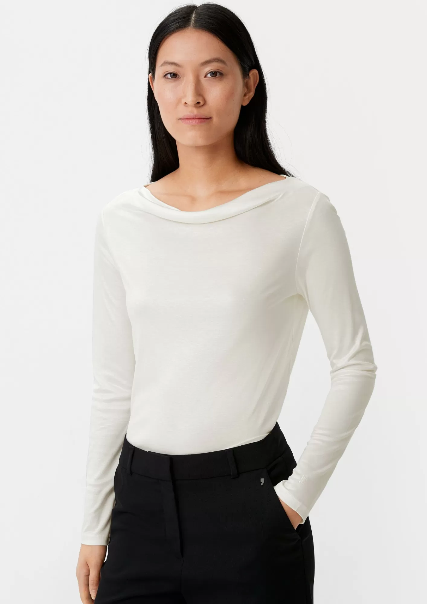 Cheap Comma Longsleeve Mit Wasserfall-Ausschnitt