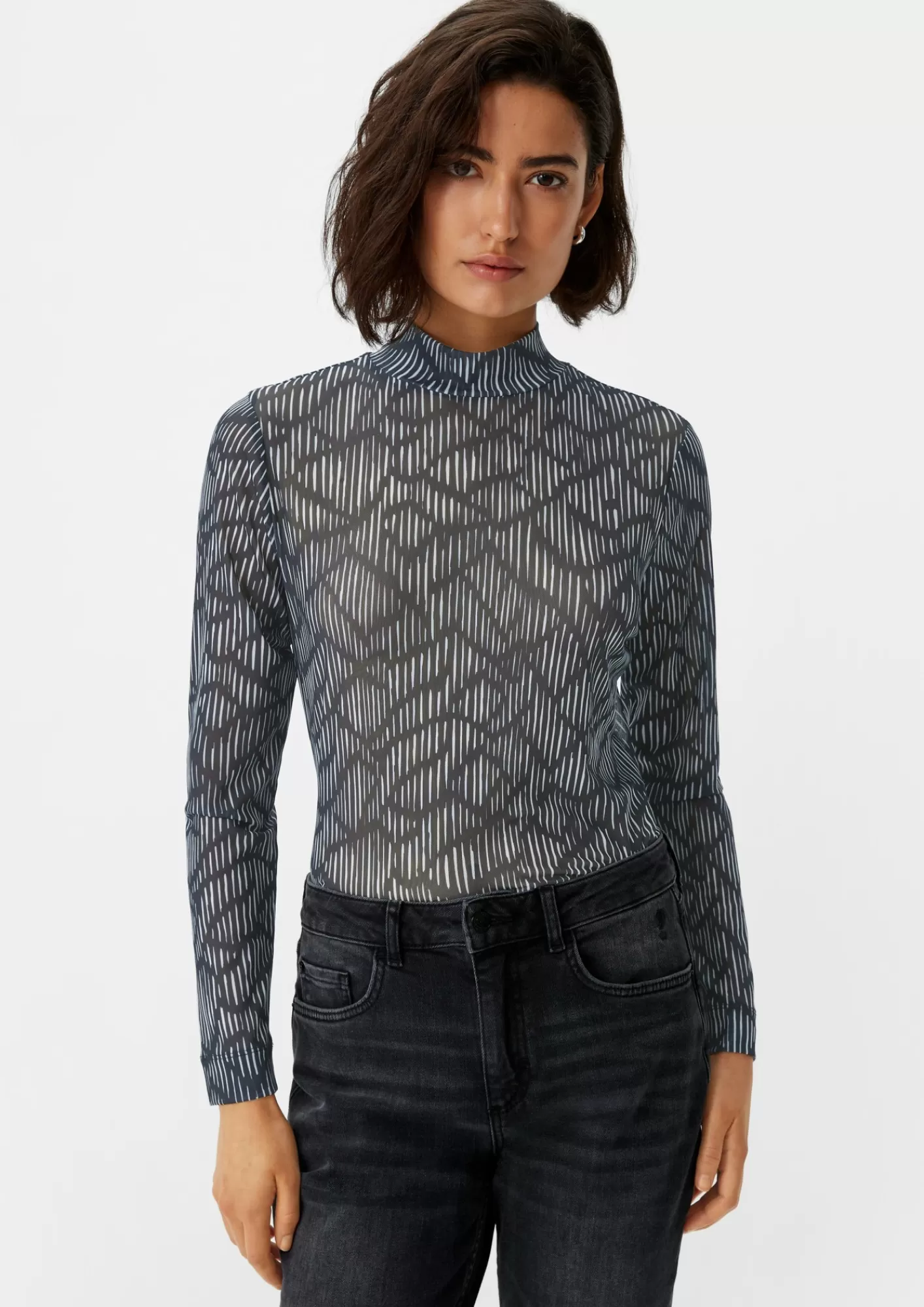 Store Comma Mesh-Longsleeve Mit Stehkragen