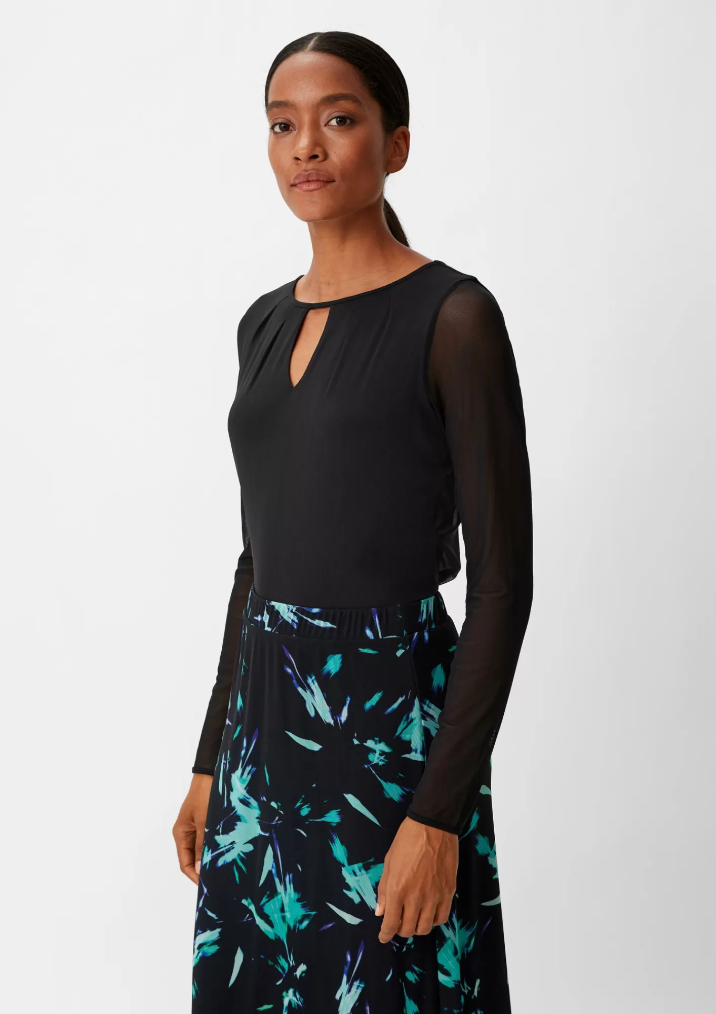 Best Comma Mesh-Longsleeve Mit Zierfalten