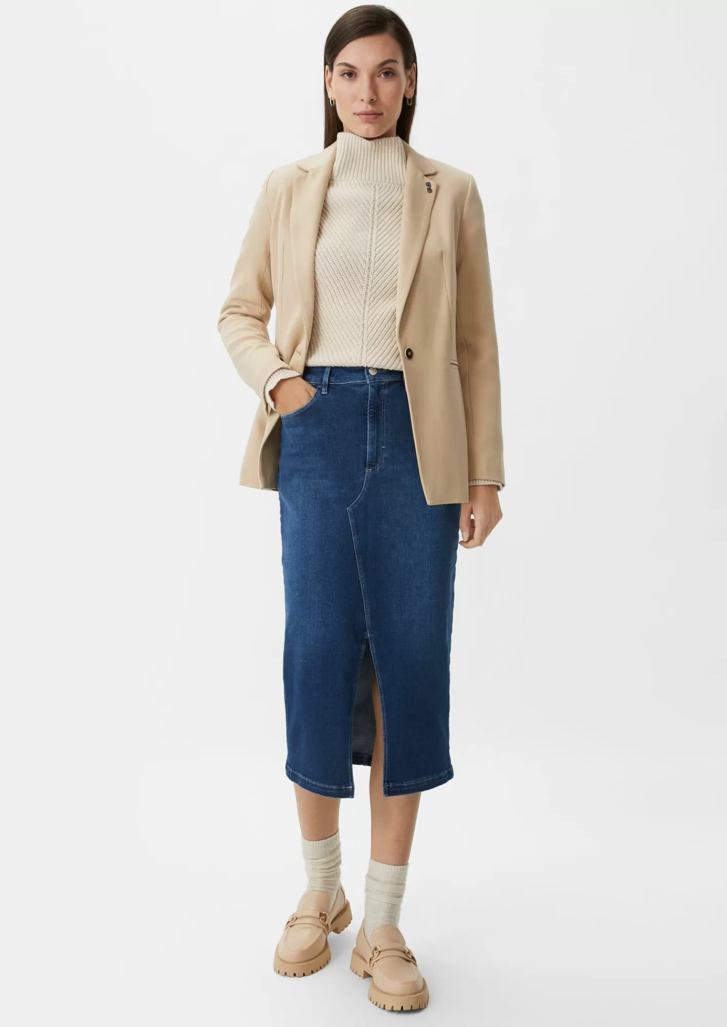 Discount Comma Midi Jeansrock Mit Schlitz