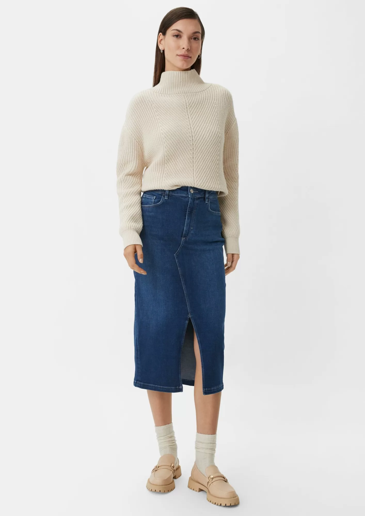 Discount Comma Midi Jeansrock Mit Schlitz