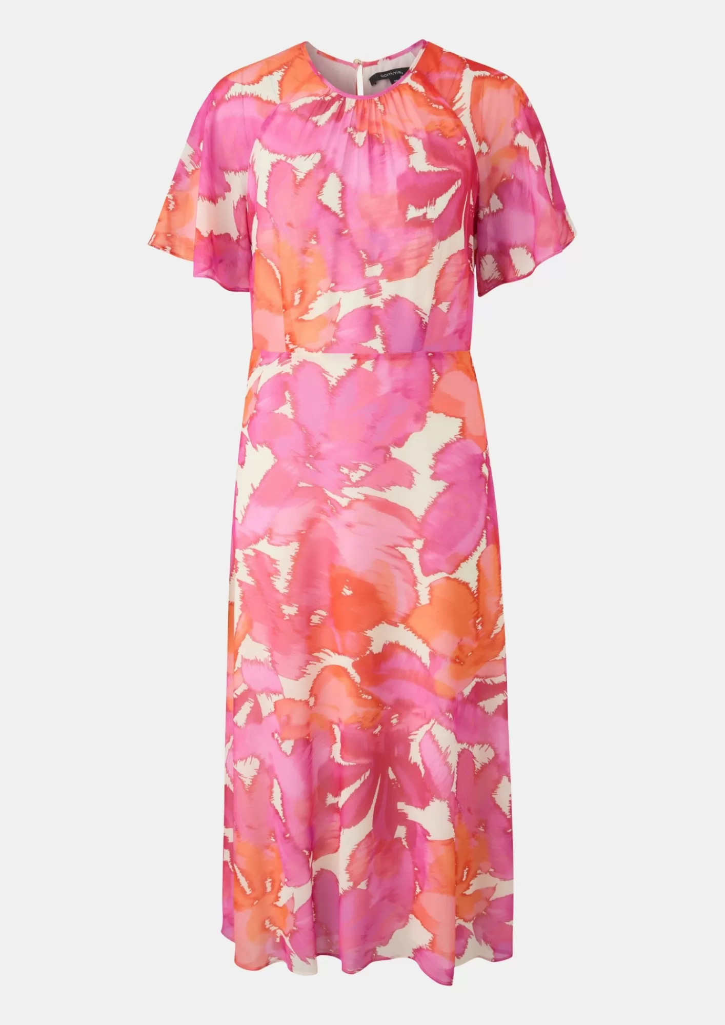 Fashion Comma Midi-Kleid Mit All-Over-Print