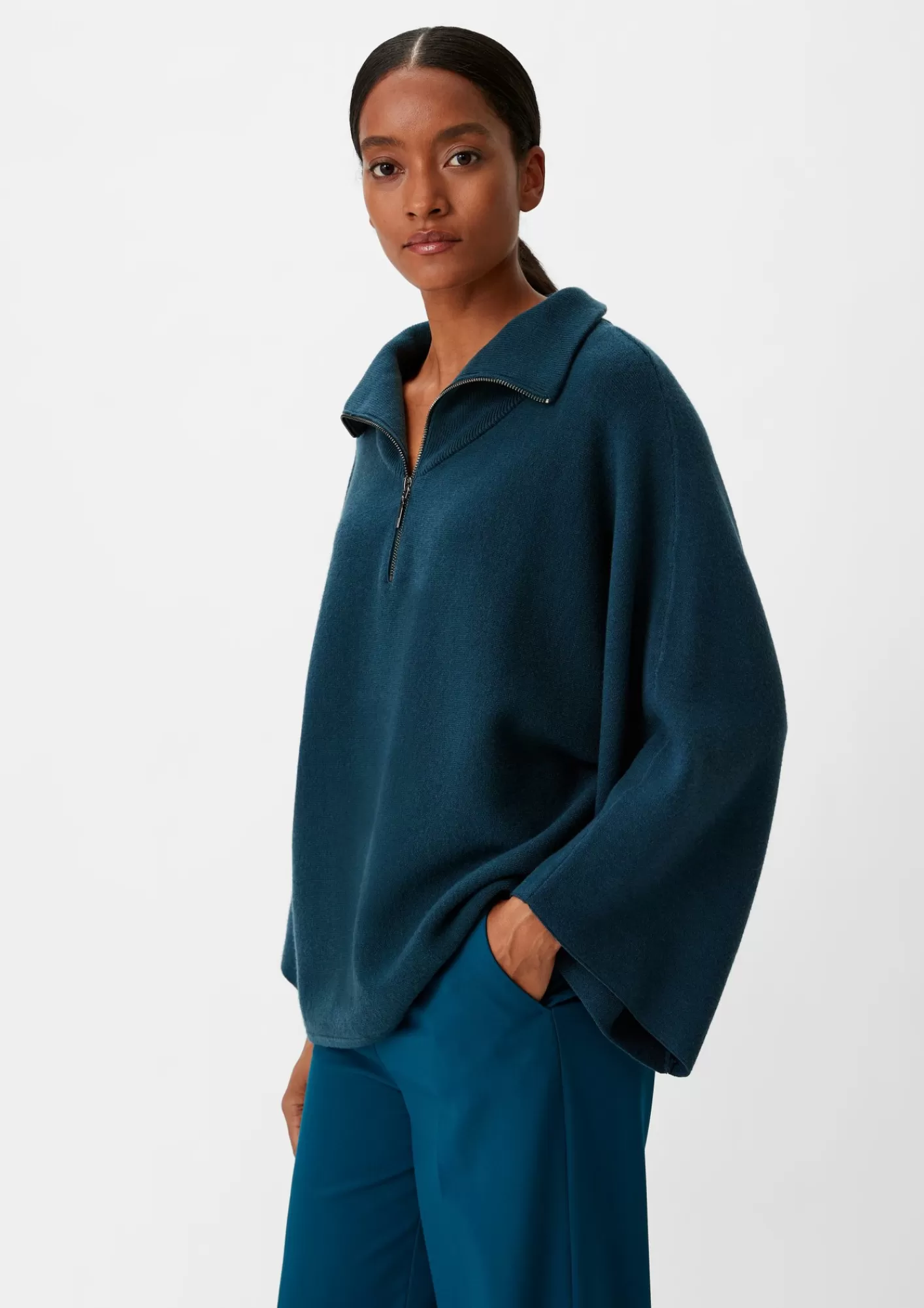 Shop Comma Poncho-Pullover Mit Stehkragen