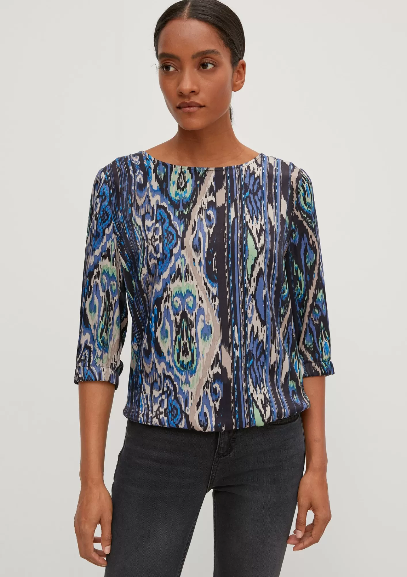 Sale Comma Print-Bluse Mit Dreiviertelarmeln