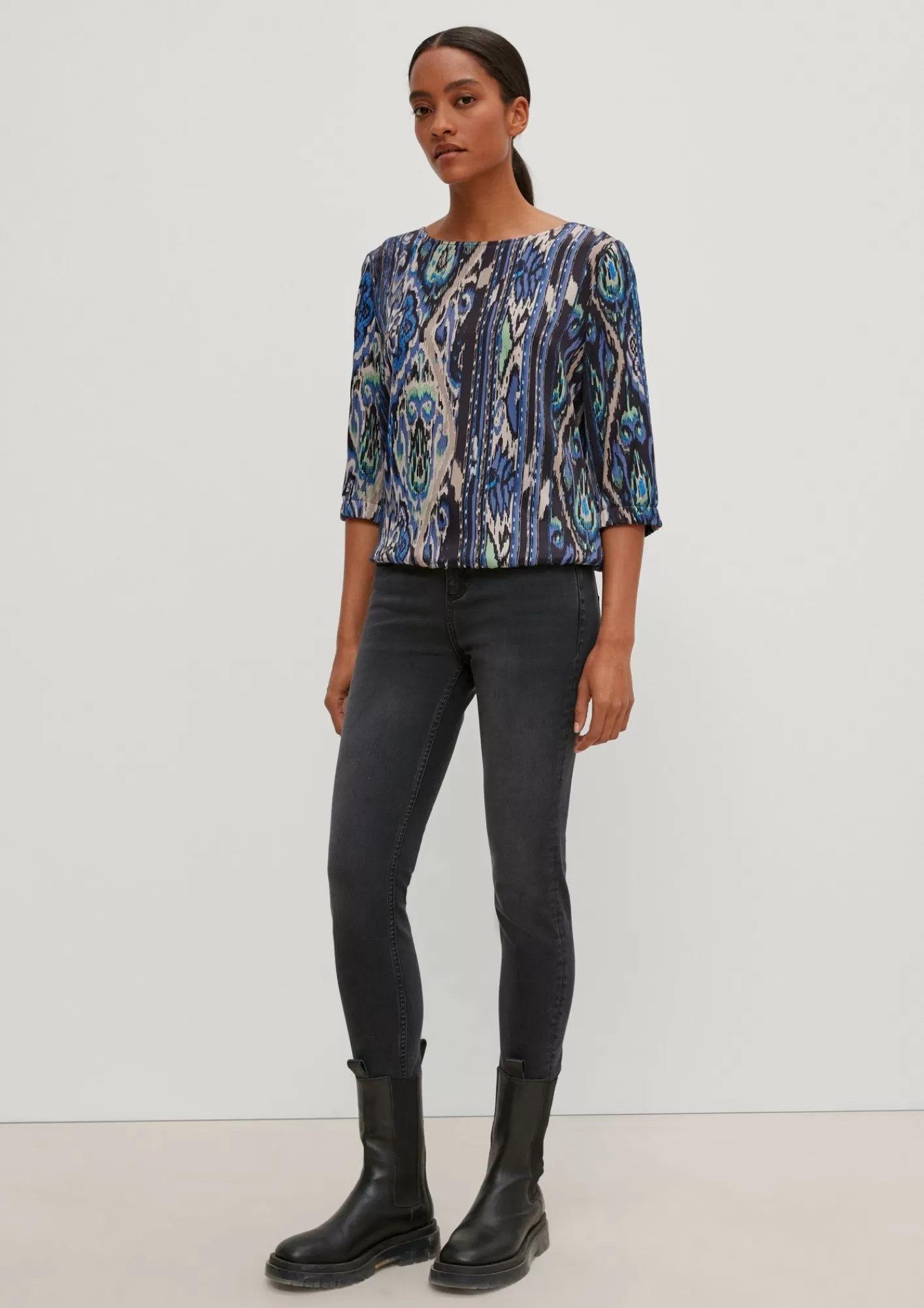 Sale Comma Print-Bluse Mit Dreiviertelarmeln
