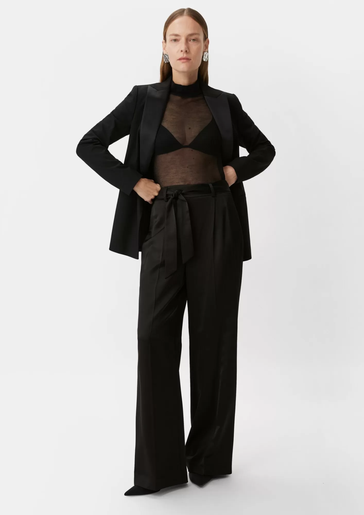 Cheap Comma Satin-Marlenehose Mit Bindegurtel