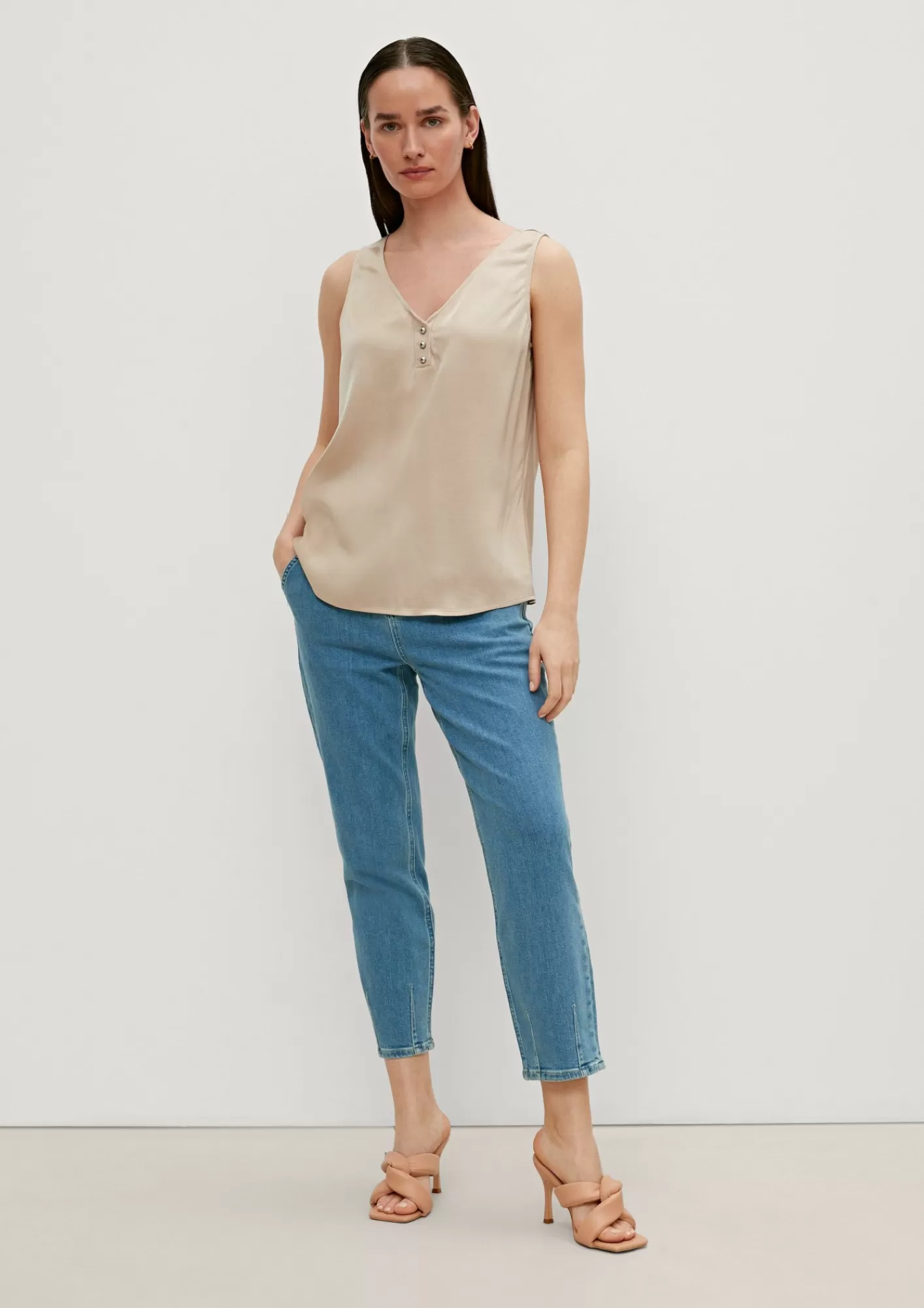 Discount Comma Satintop Mit Knopfleiste