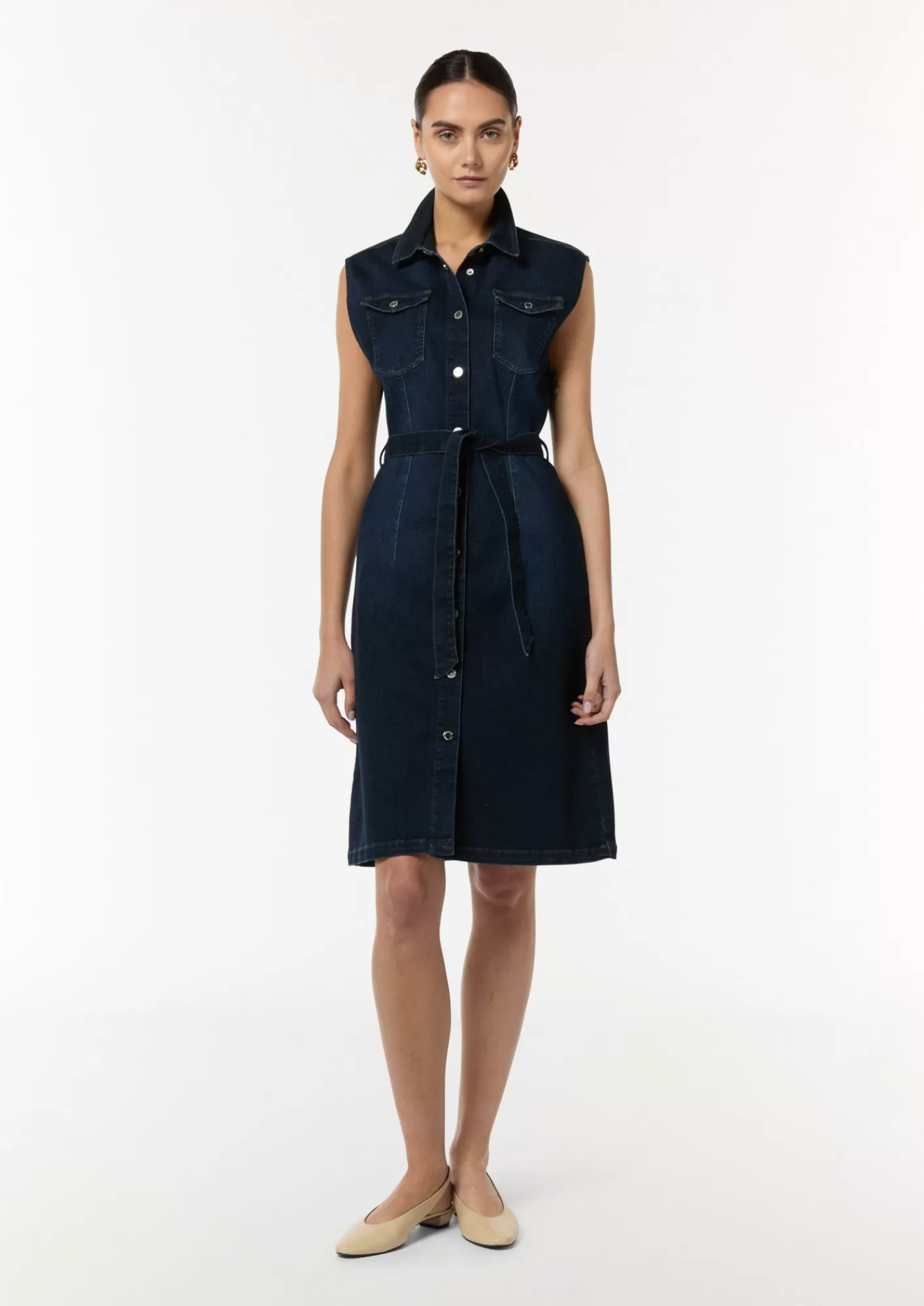 Cheap Comma Schmal Geschnittenes Jeanskleid Mit Bindegurtel