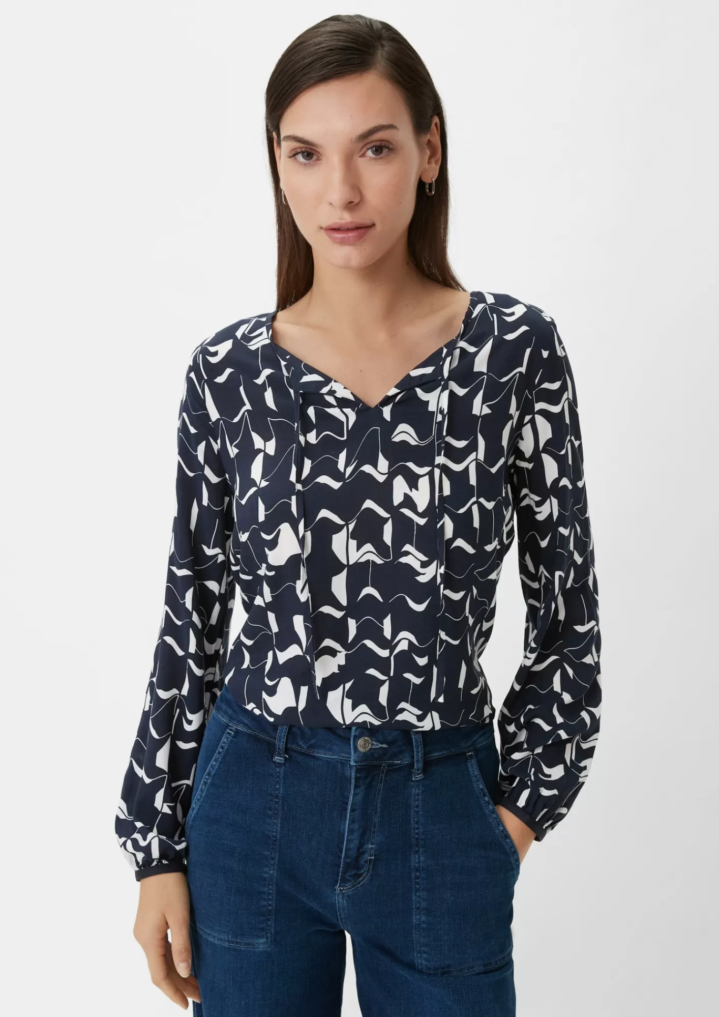 Hot Comma Semitransparente Langarmbluse Mit Allover-Print