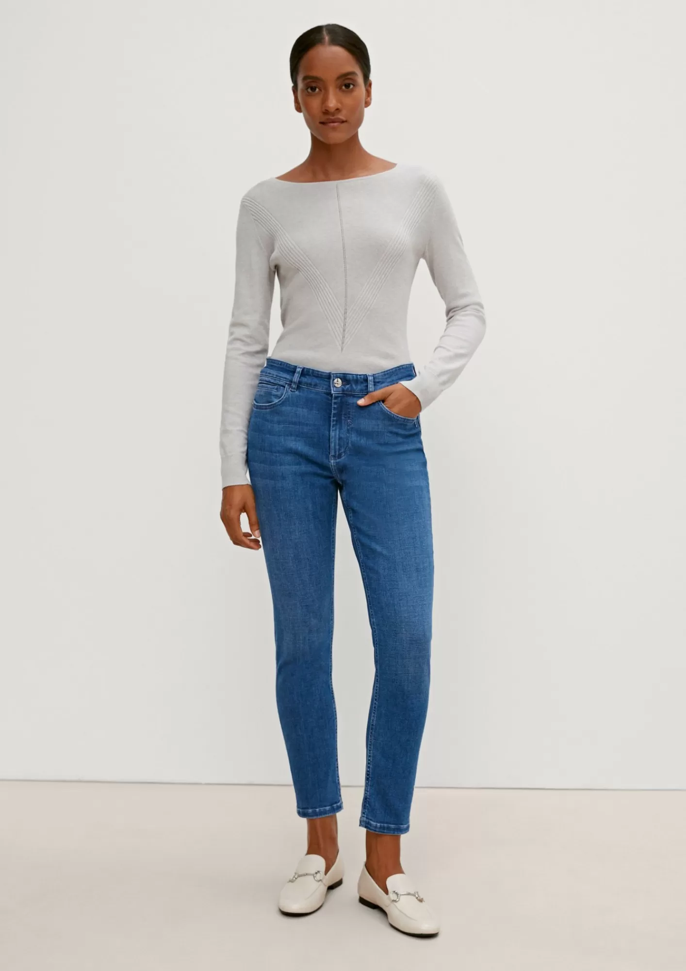 Online Comma Slim: 7/8-Jeans Mit Saumschlitzen