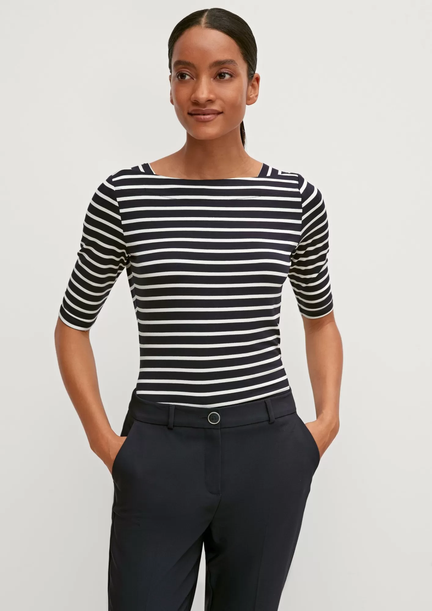 Cheap Comma Streifenshirt Mit Halben Armeln
