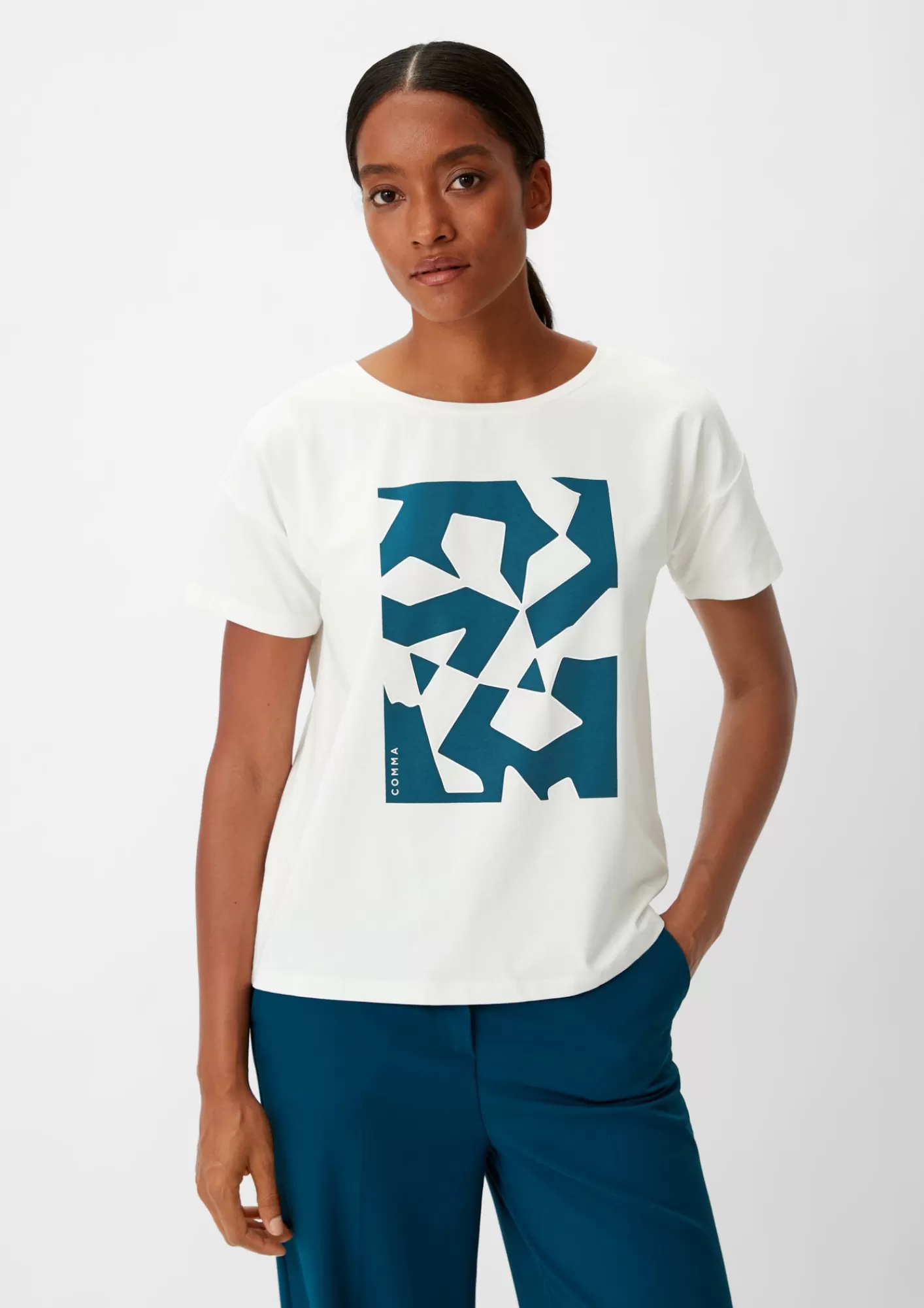 Online Comma T-Shirt Aus Modalmix