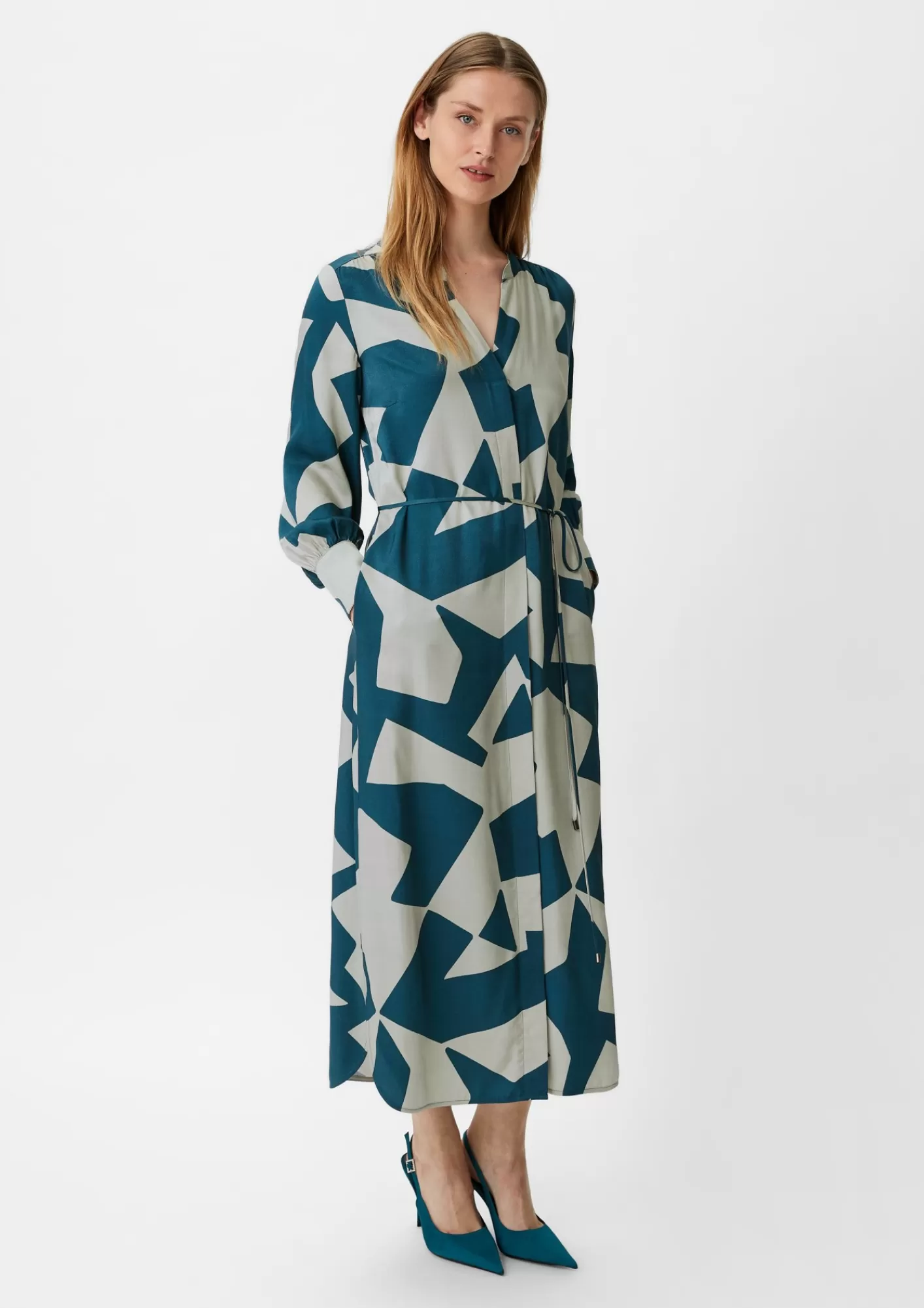 Fashion Comma Twill-Kleid Mit Stoffgurtel