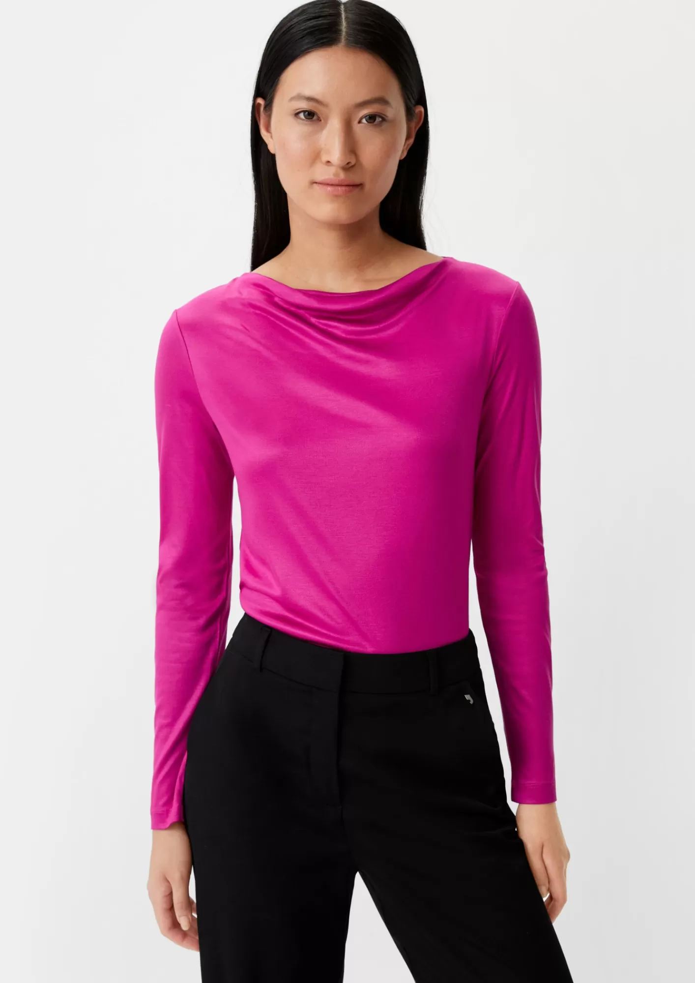 Sale Comma Viskose-Shirt Mit Wasserfall-Ausschnitt