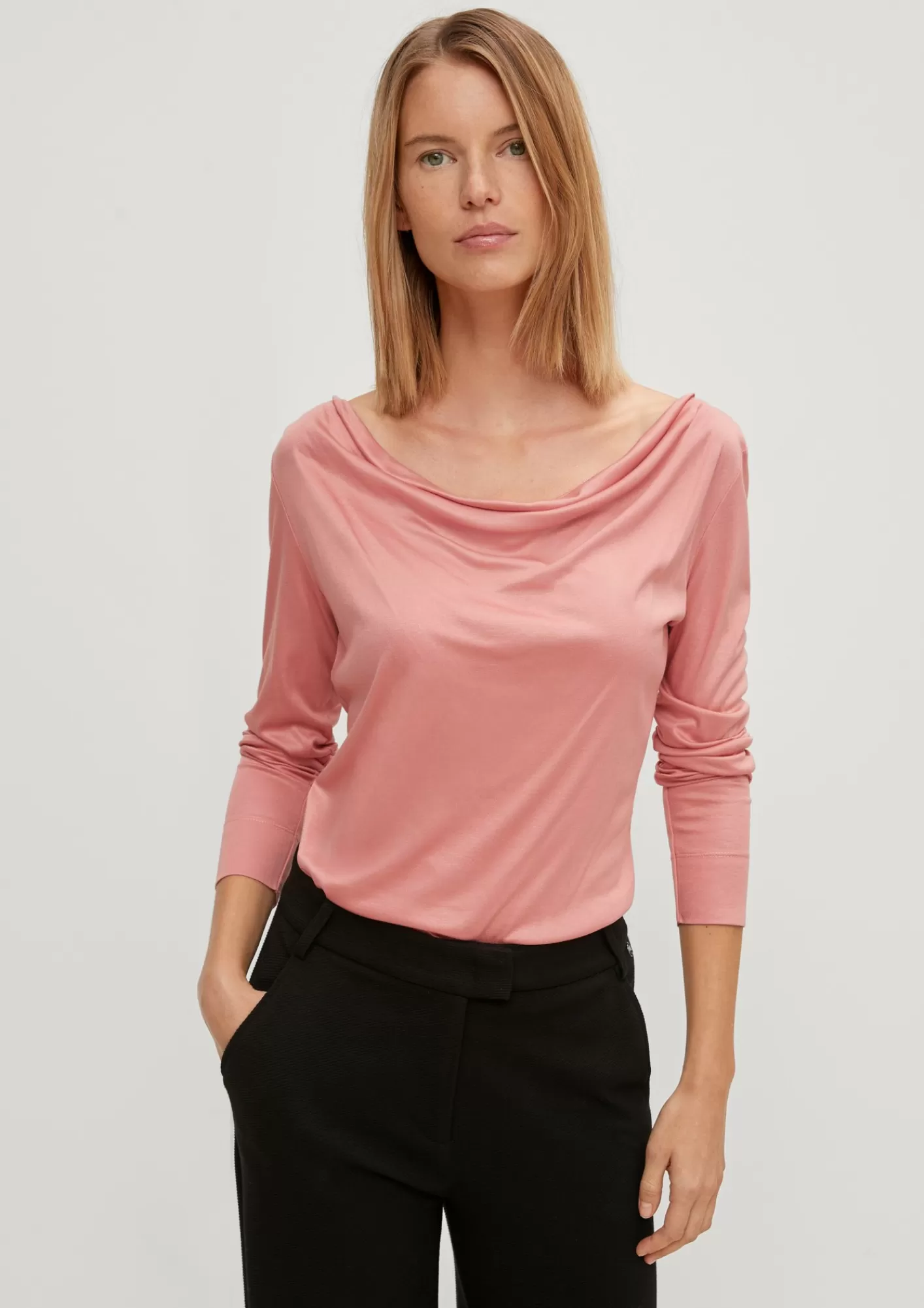 Sale Comma Viskose-Shirt Mit Wasserfall-Ausschnitt