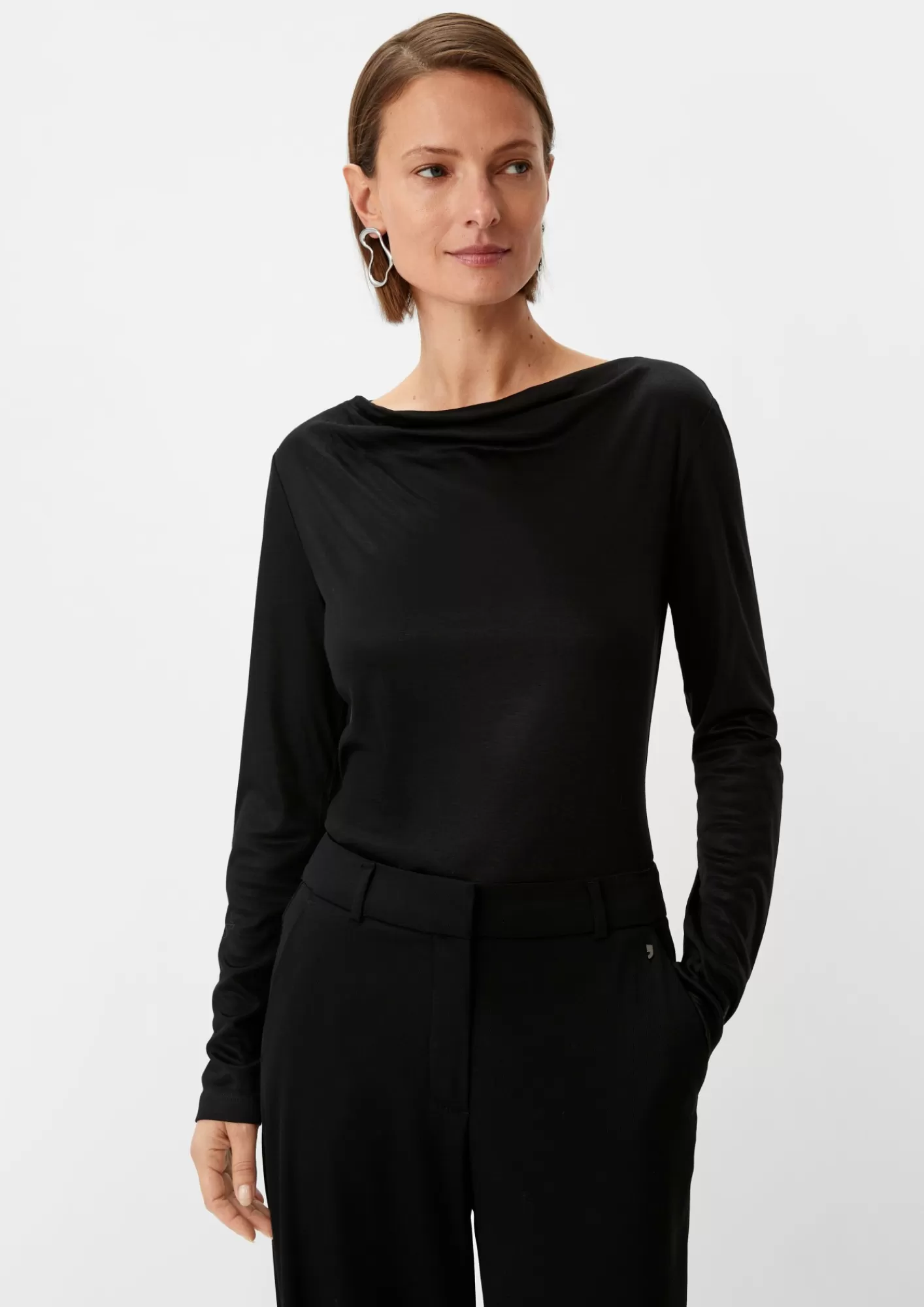 Sale Comma Viskose-Shirt Mit Wasserfall-Ausschnitt