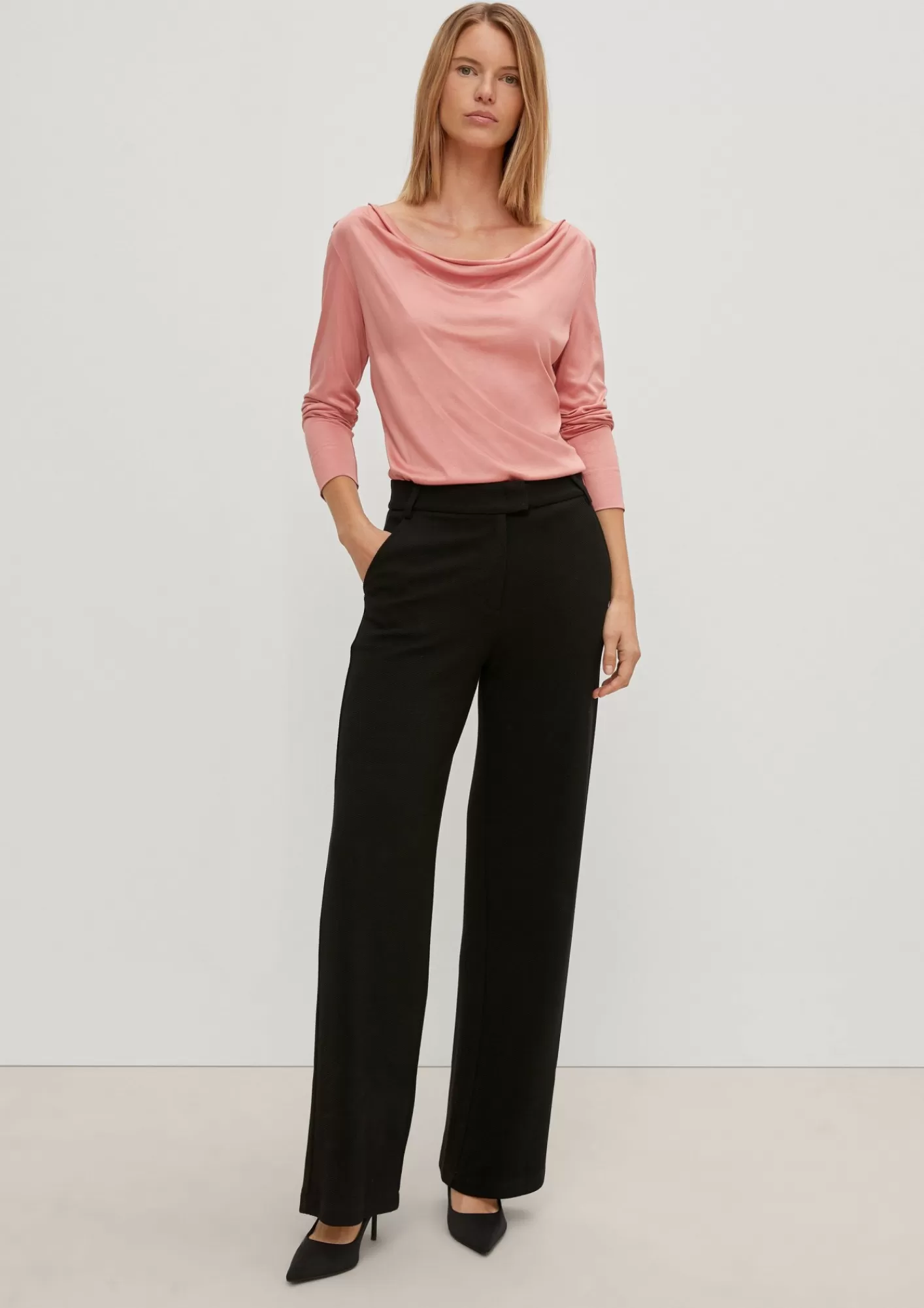 Sale Comma Viskose-Shirt Mit Wasserfall-Ausschnitt