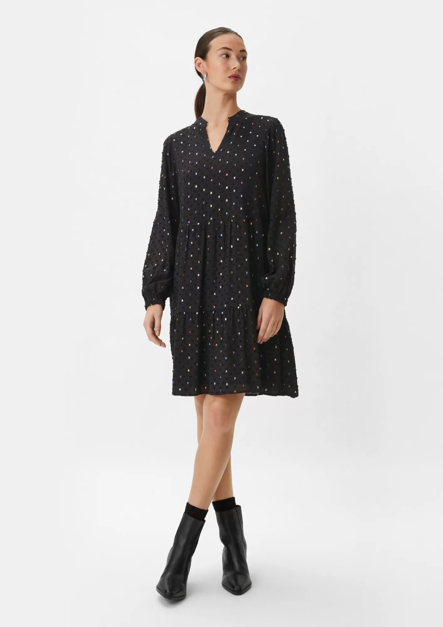 Fashion Comma Volantkleid Mit Allover-Effektprint
